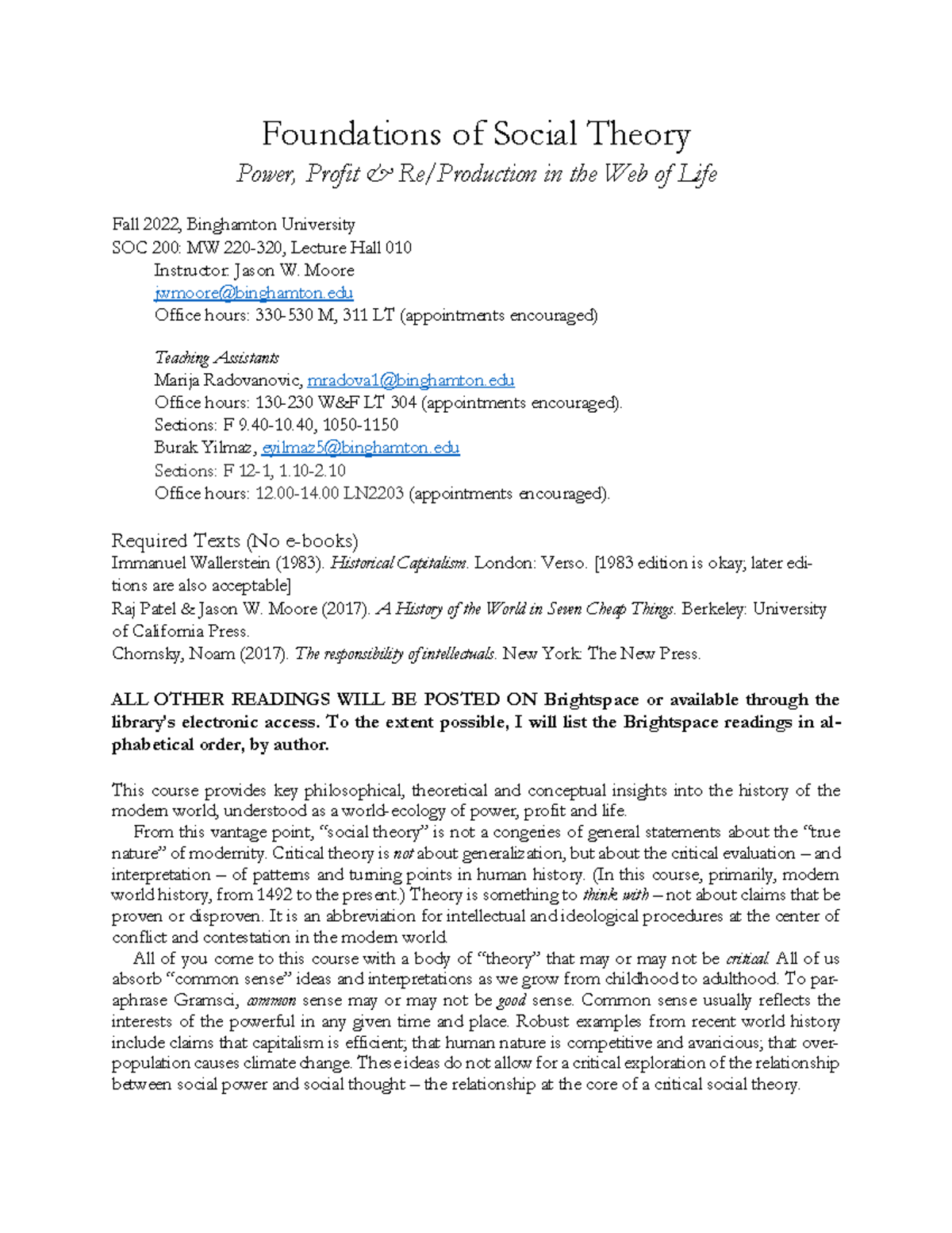 Foundations of Social Theory Power Profit in the Web of Life Fall 2022 ...