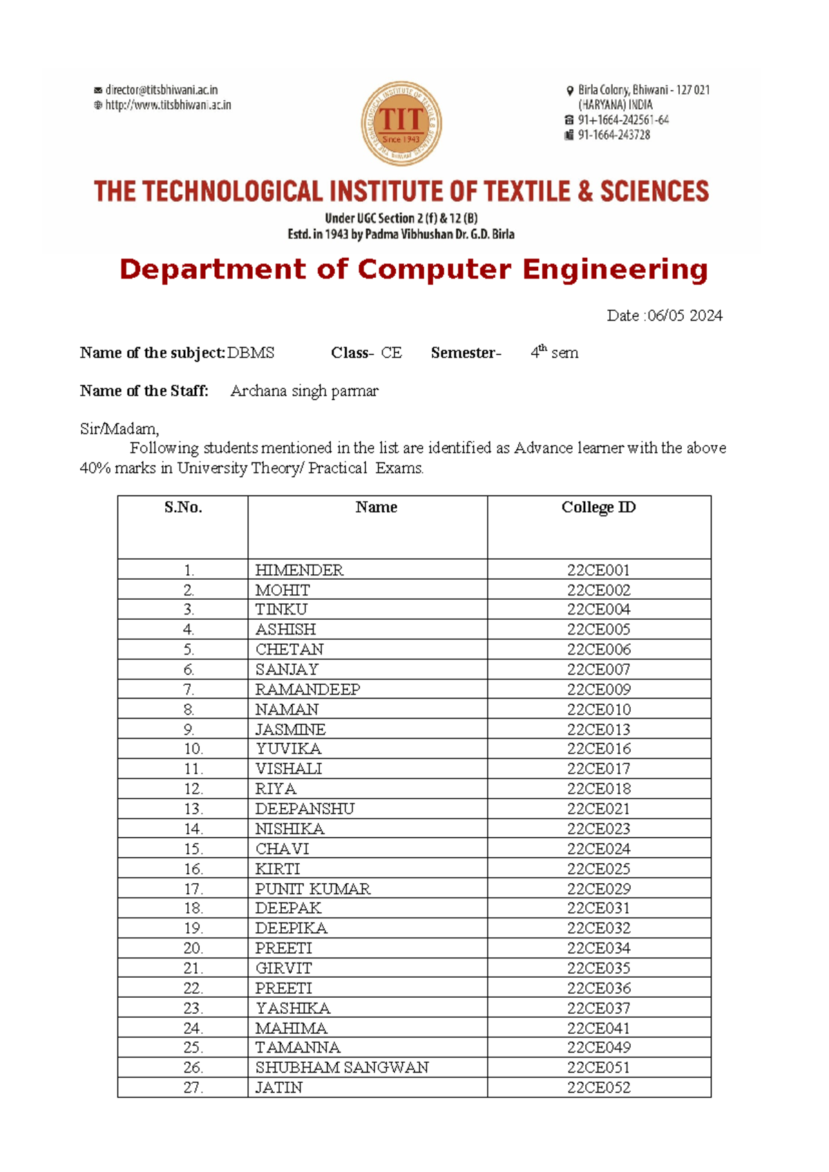 Advance Learner DBMS - dbms notes - Department of Computer Engineering ...