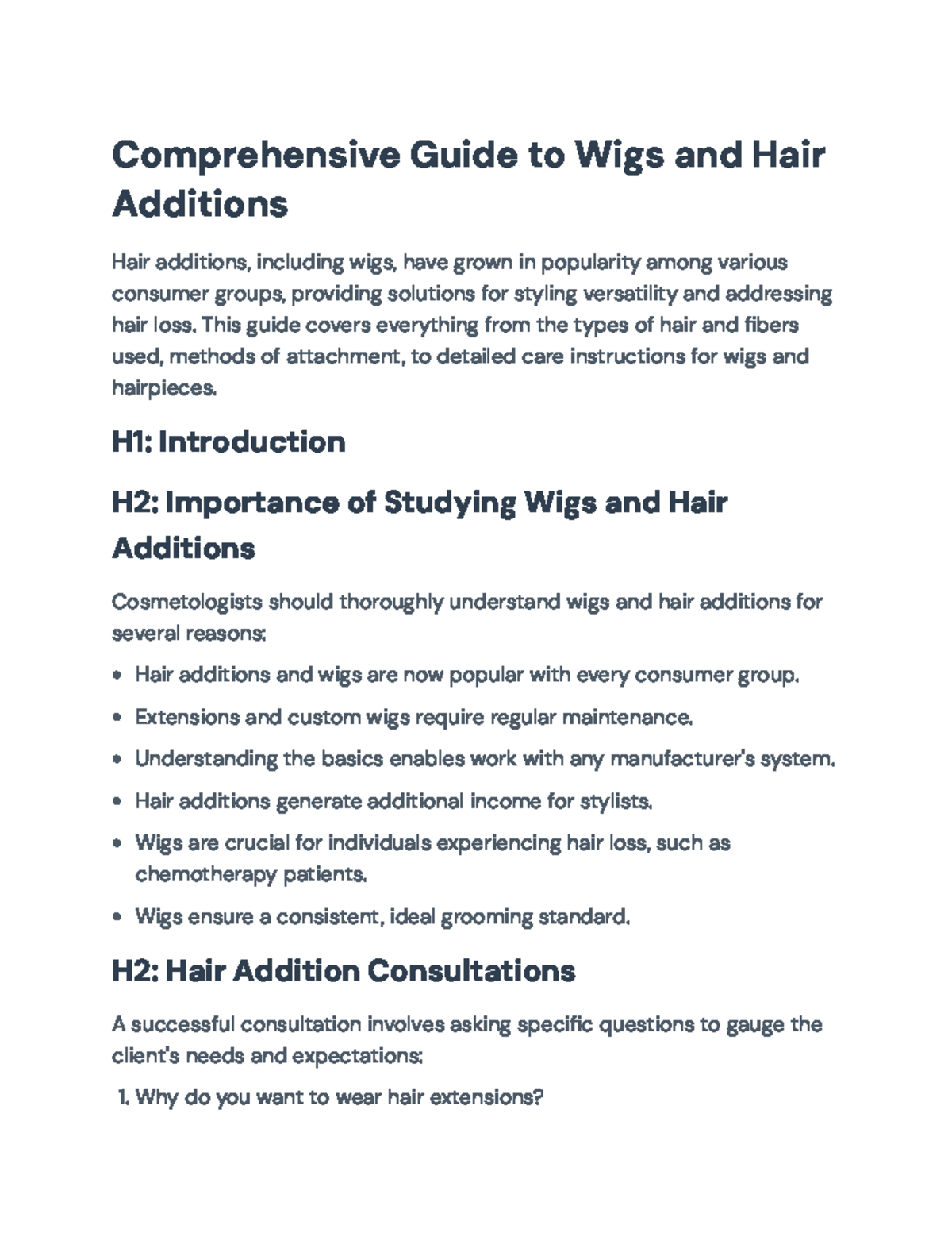 Comprehensive Cosmetology Guide: Wigs & Hair Additions Essentials - Studocu