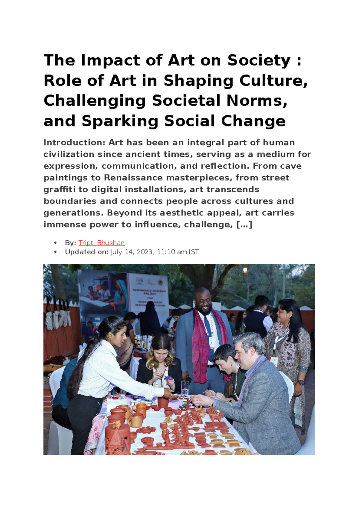 The Role of Art in Society: Culture, Change, and Reflection - Studocu