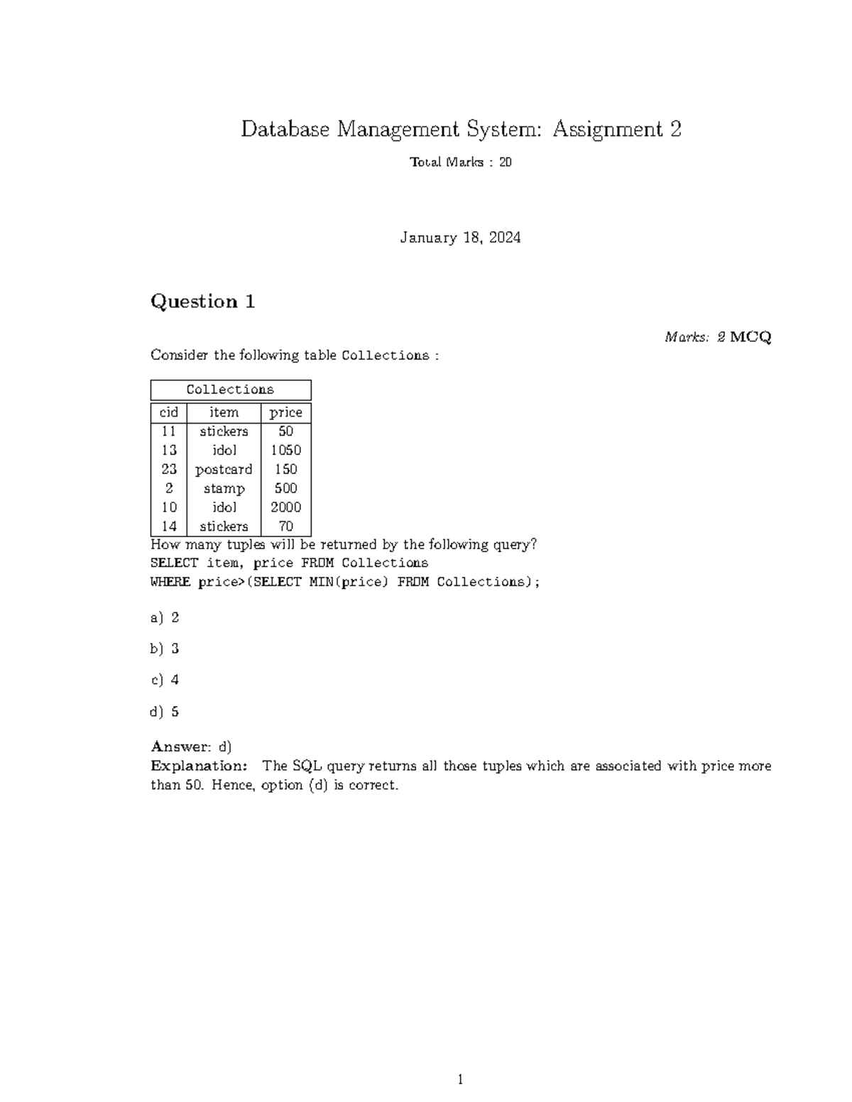 Assignment 2 DBMS: SQL queries and explanations for January 2024 - Studocu