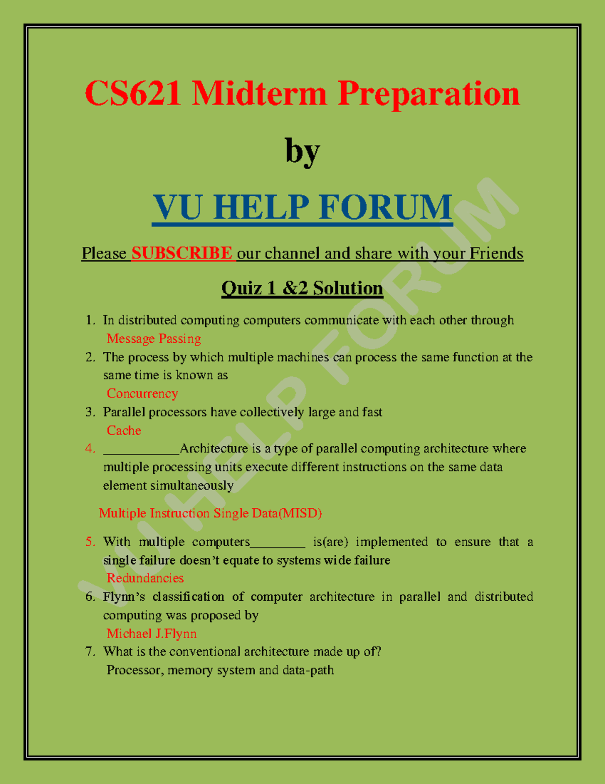 CS621 Midterm MCQs Preparation Notes from VU HELP Forum - Studocu