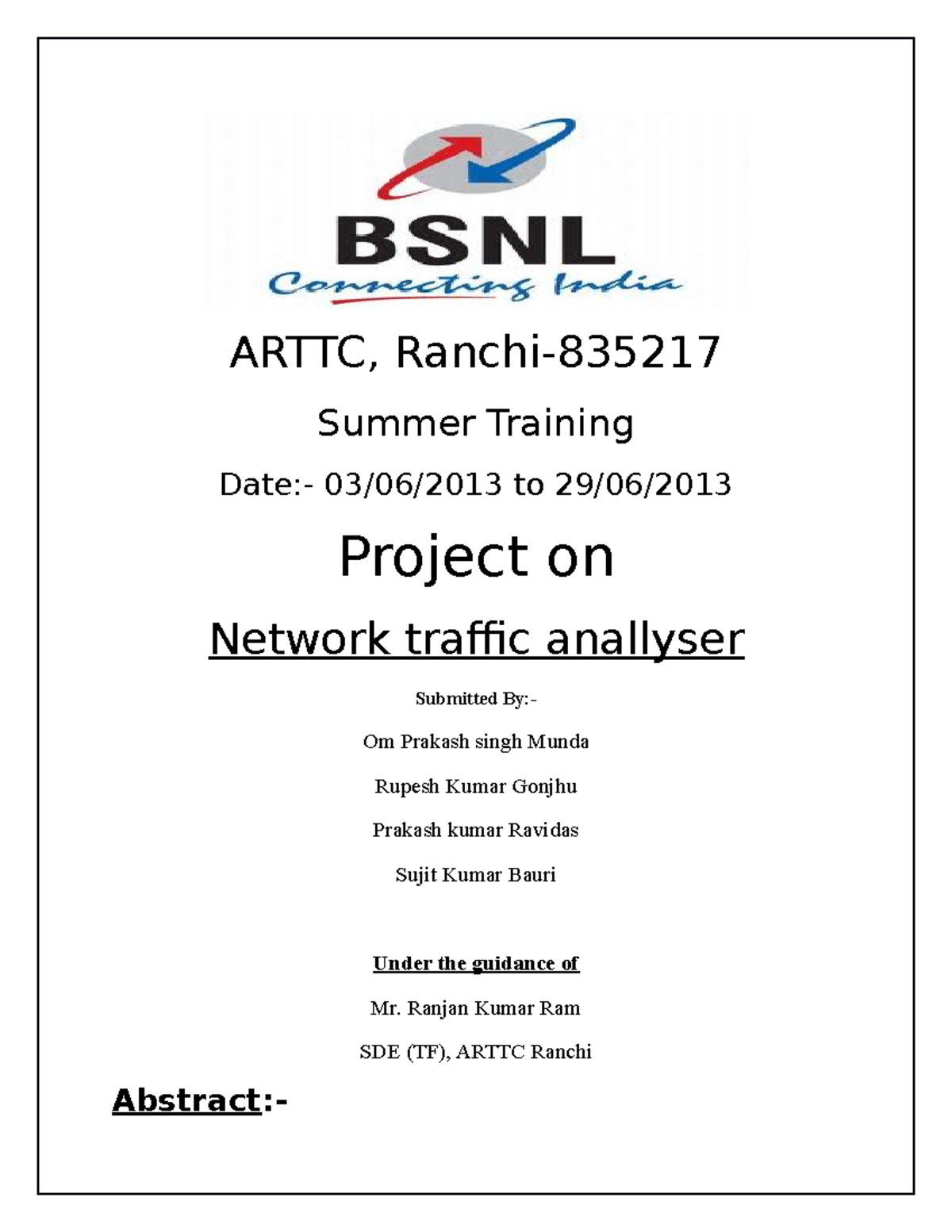 Network Traffic Analyzer Project (05082013) - Final Report - Studocu