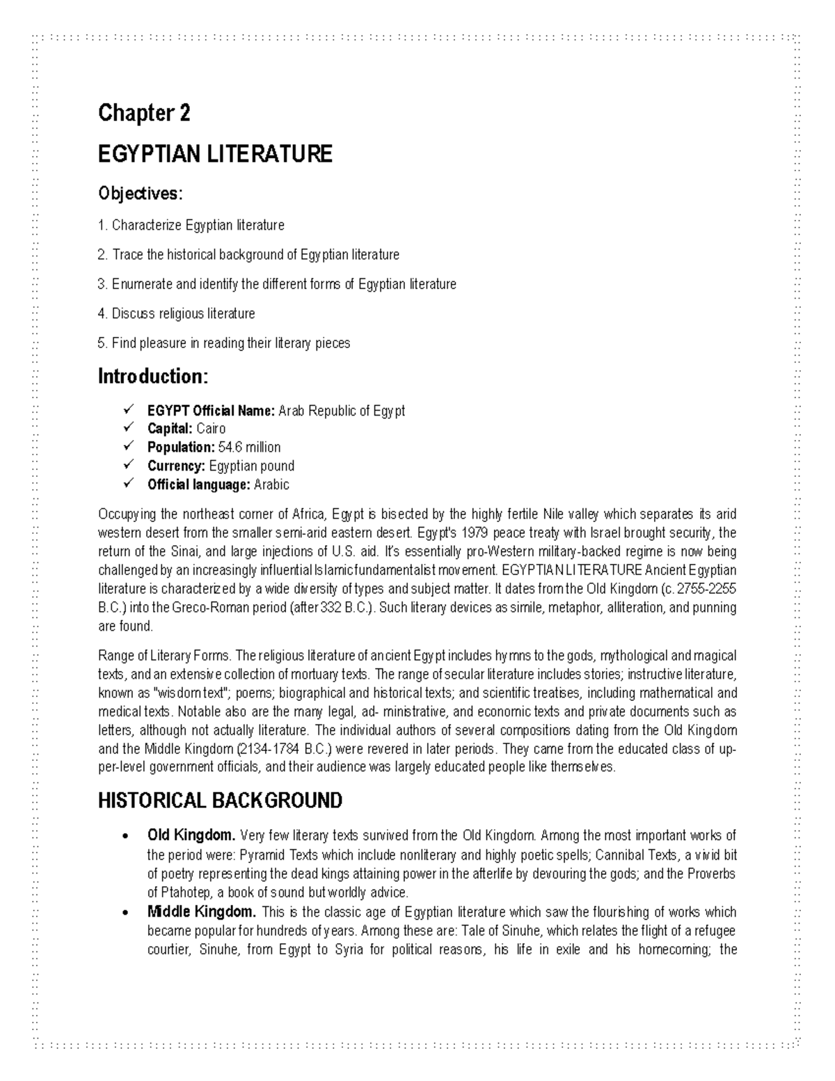 EGY 201: Chapter 2 - Overview of Egyptian Literature and Its Forms ...