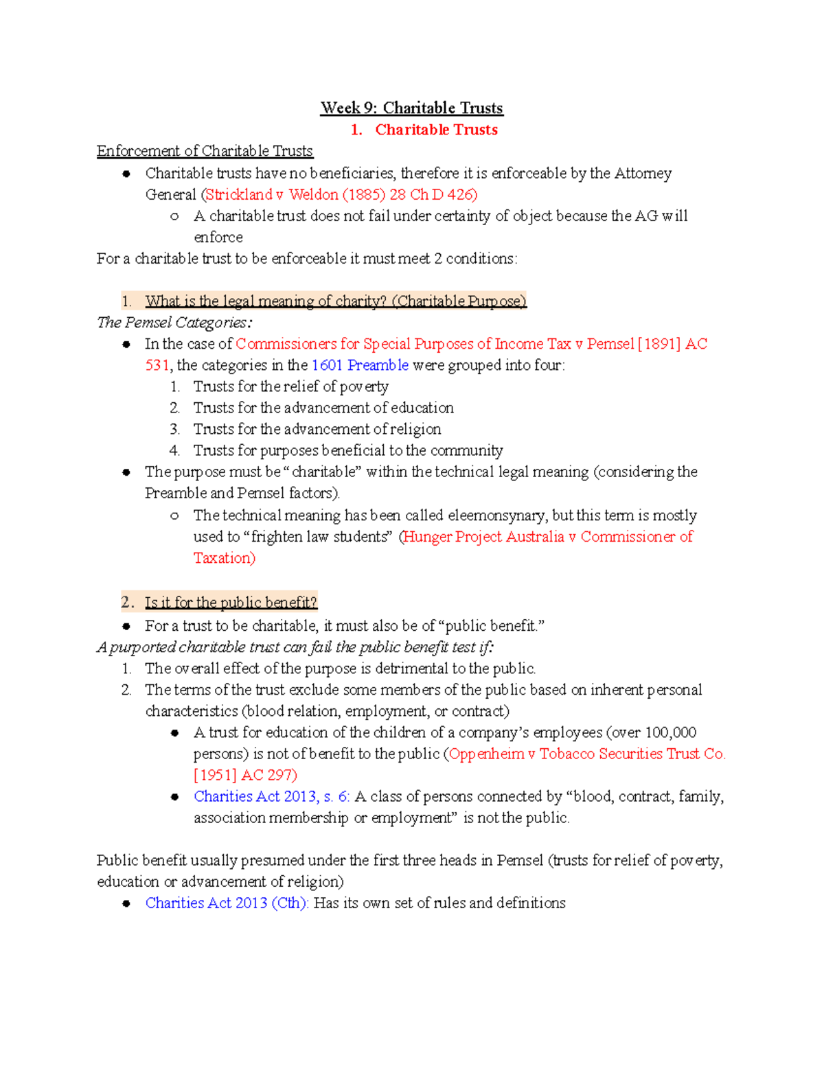 Week 9: Charitable Trusts - Legal Framework and Enforcement Insights ...