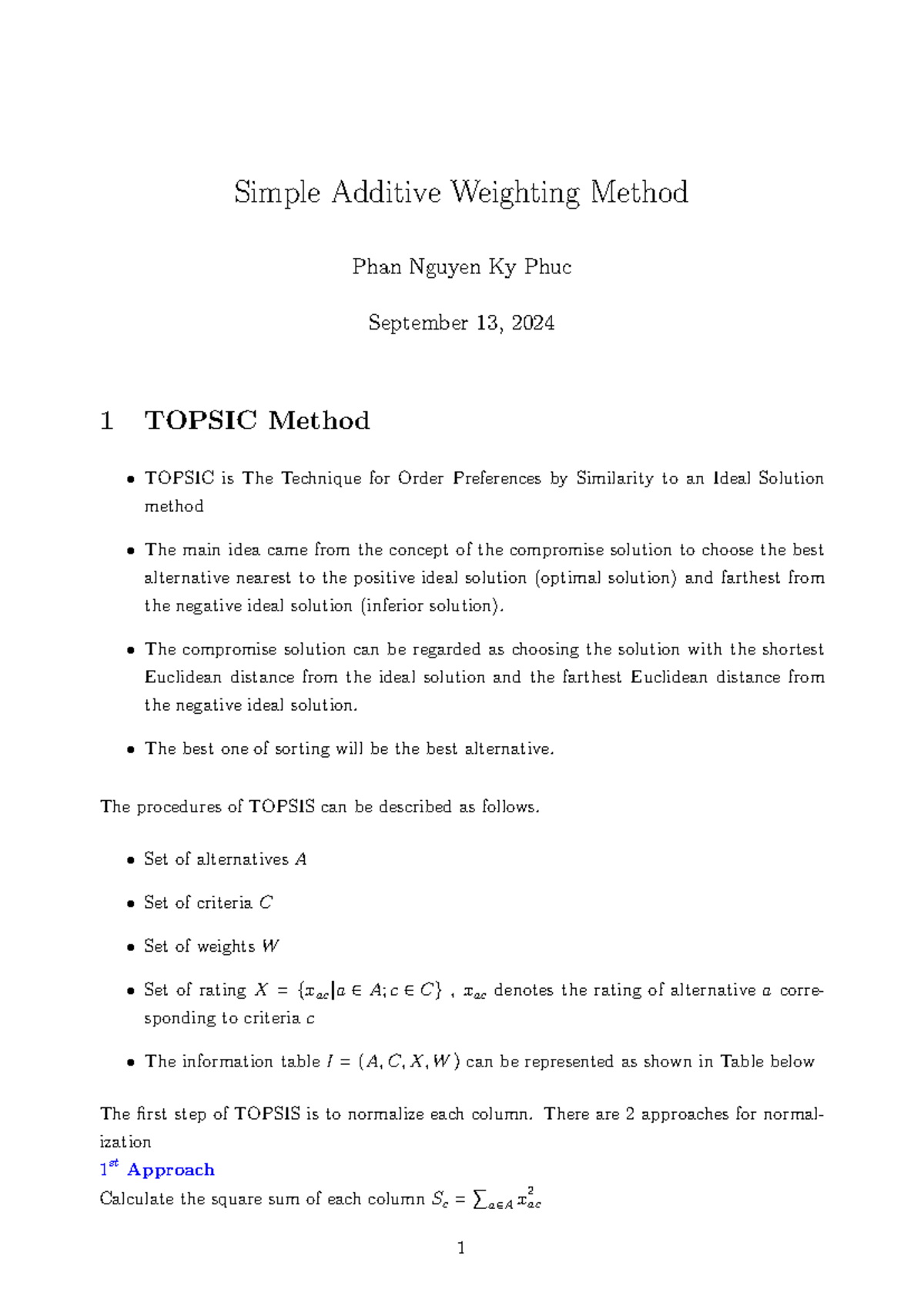 TOPSIS Method Overview for MCDM - Phan Nguyen Ky Phuc - Studocu