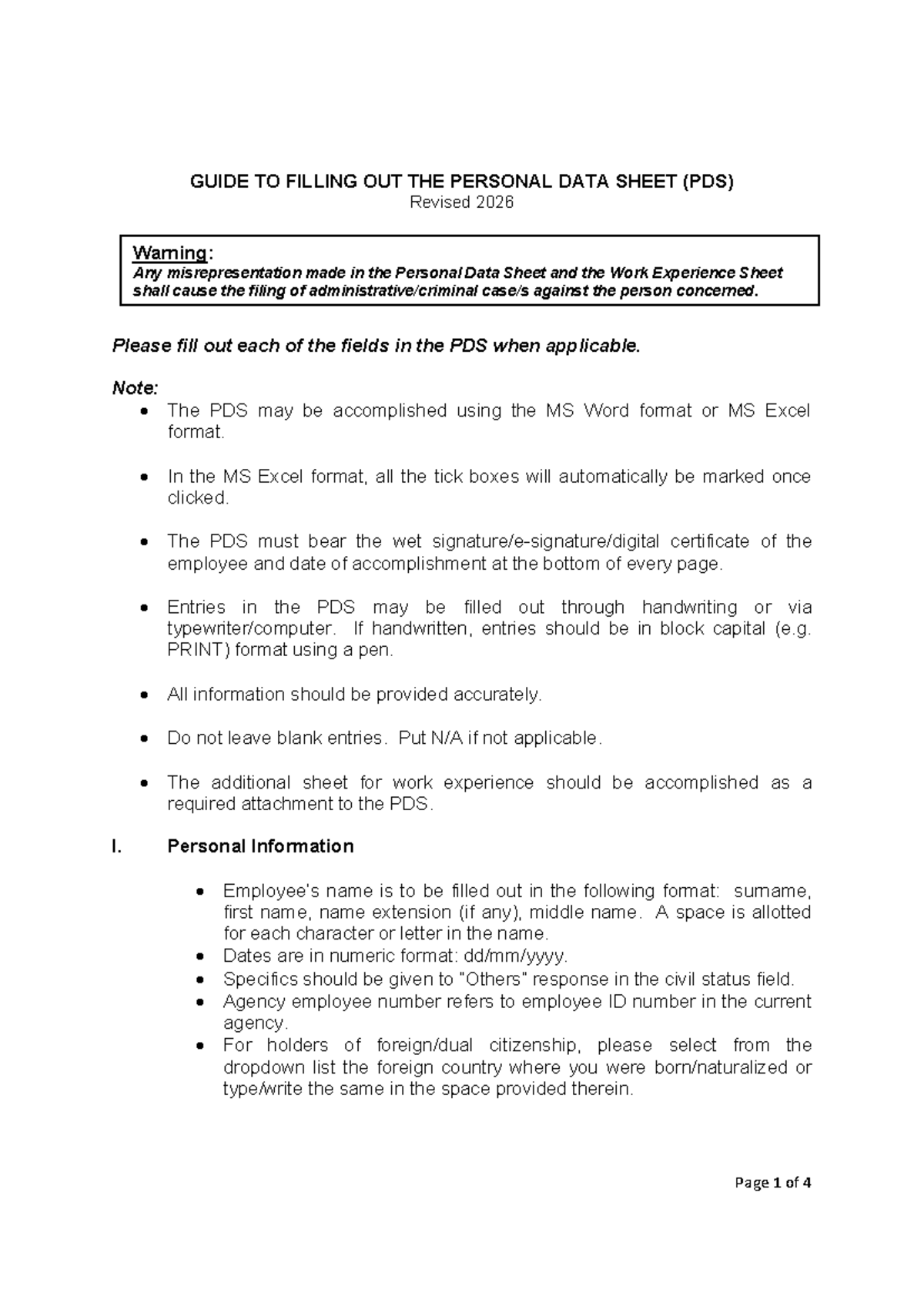 Guide to Completing the Personal Data Sheet (PDS) 2026 - Studocu