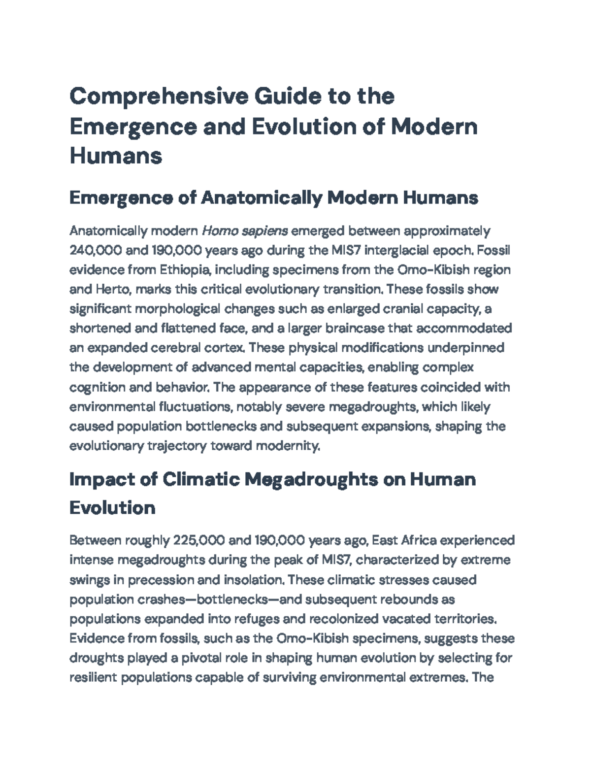 Comprehensive Analysis of Human Evolution and Climate Impact (Course ...