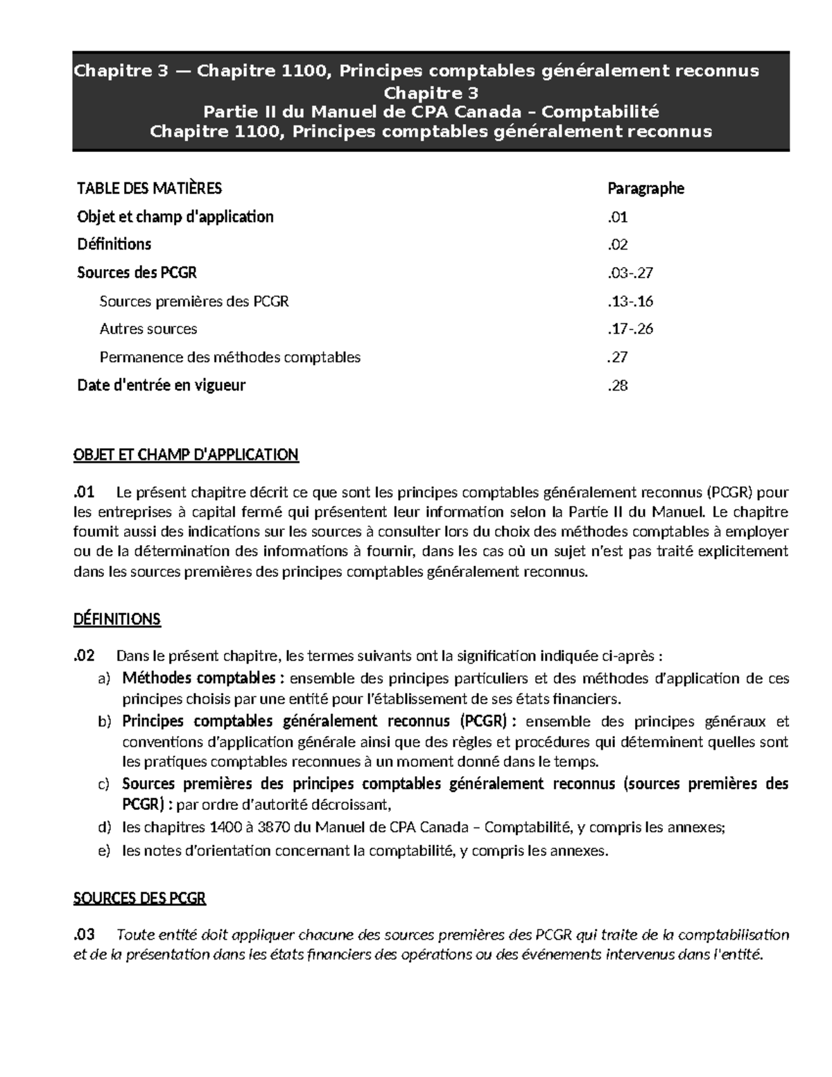 Chapitre 1100 : Principes Comptables Généralement Reconnus - Manuel CPA ...