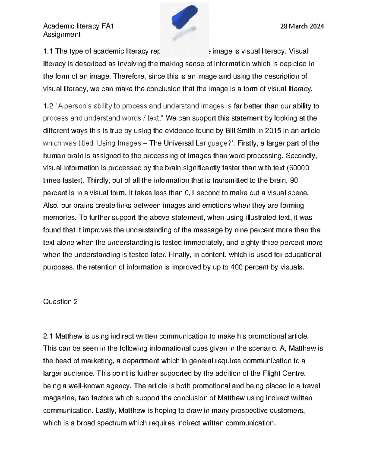 Academic Literacy FA1 Assignment: Visual & Written Communication ...