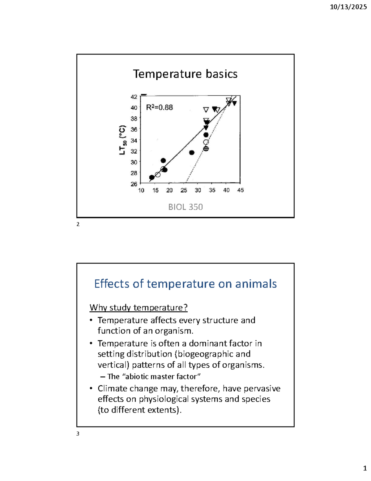BIOL 350 Lecture: Effects of Temperature on Animals - Studocu