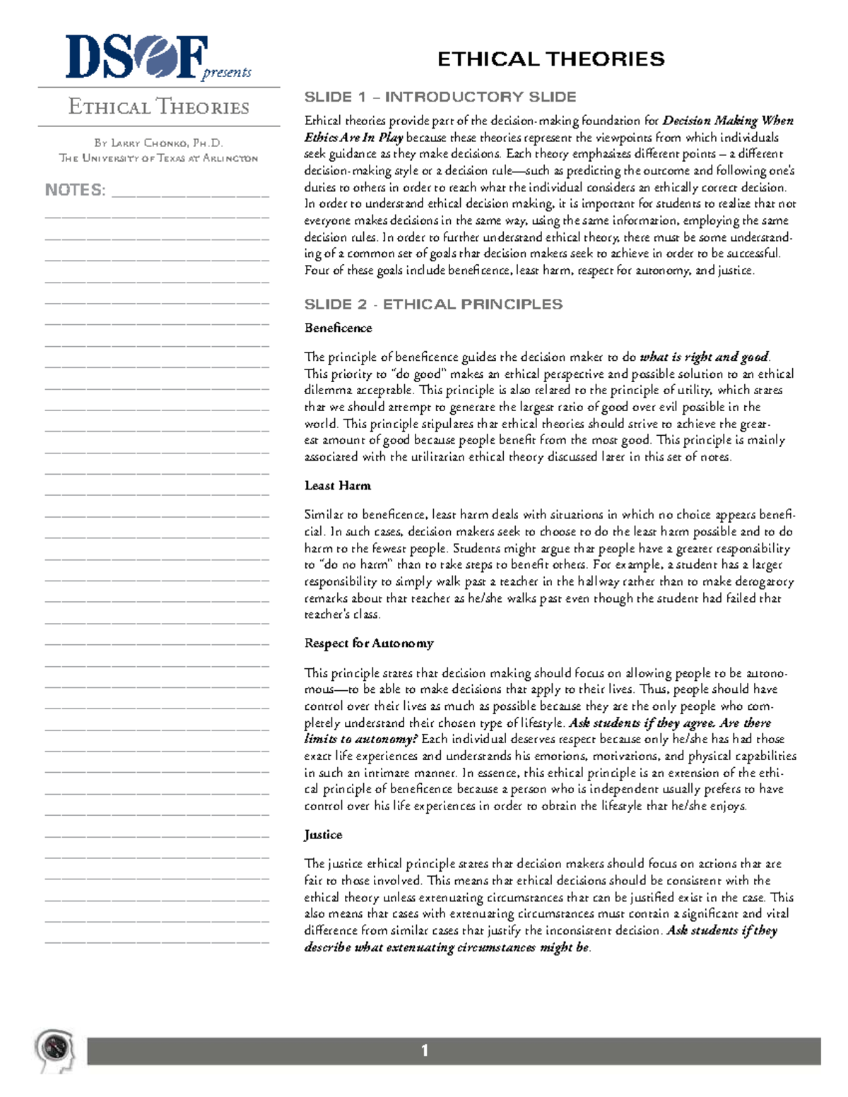 ETHC 101: Ethical Theories Overview and Key Principles Notes - Studocu