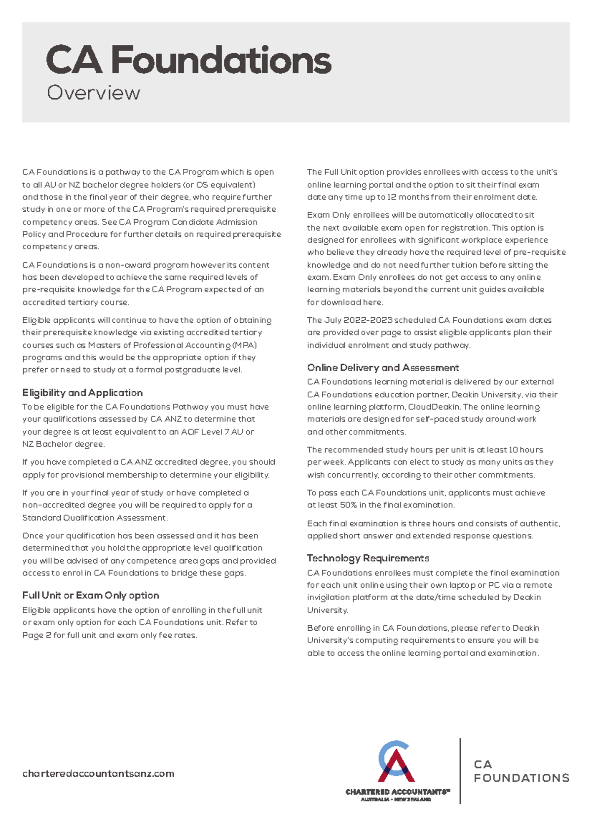 CA Foundations Overview & Timetable 2022-2023 for CA Program - Studocu