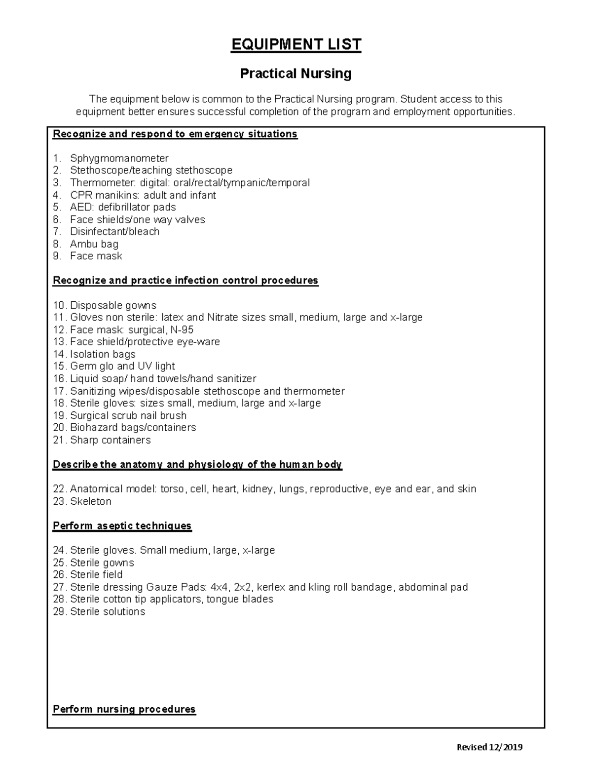 Practical Nursing Equipment List for Success in the Program - Studocu