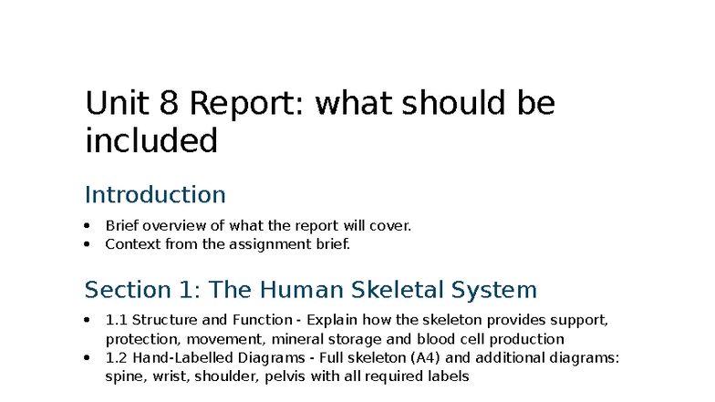 Unit 8 Report: Human Skeletal & Musculoskeletal Systems Overview - Studocu