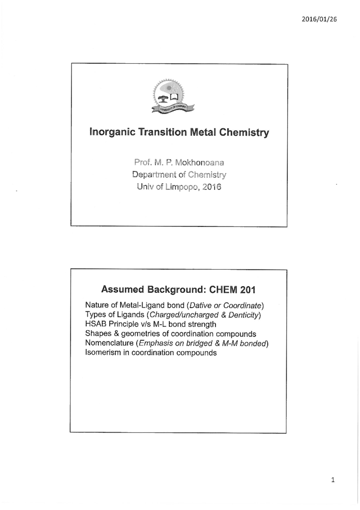 L1 Inorg TM Chem - Transition Metal Coordination Compounds - Studocu