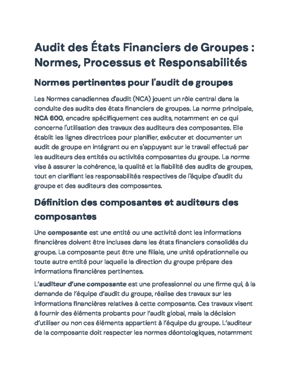 Audit des États Financiers de Groupes : Normes et Processus NCA 600 ...