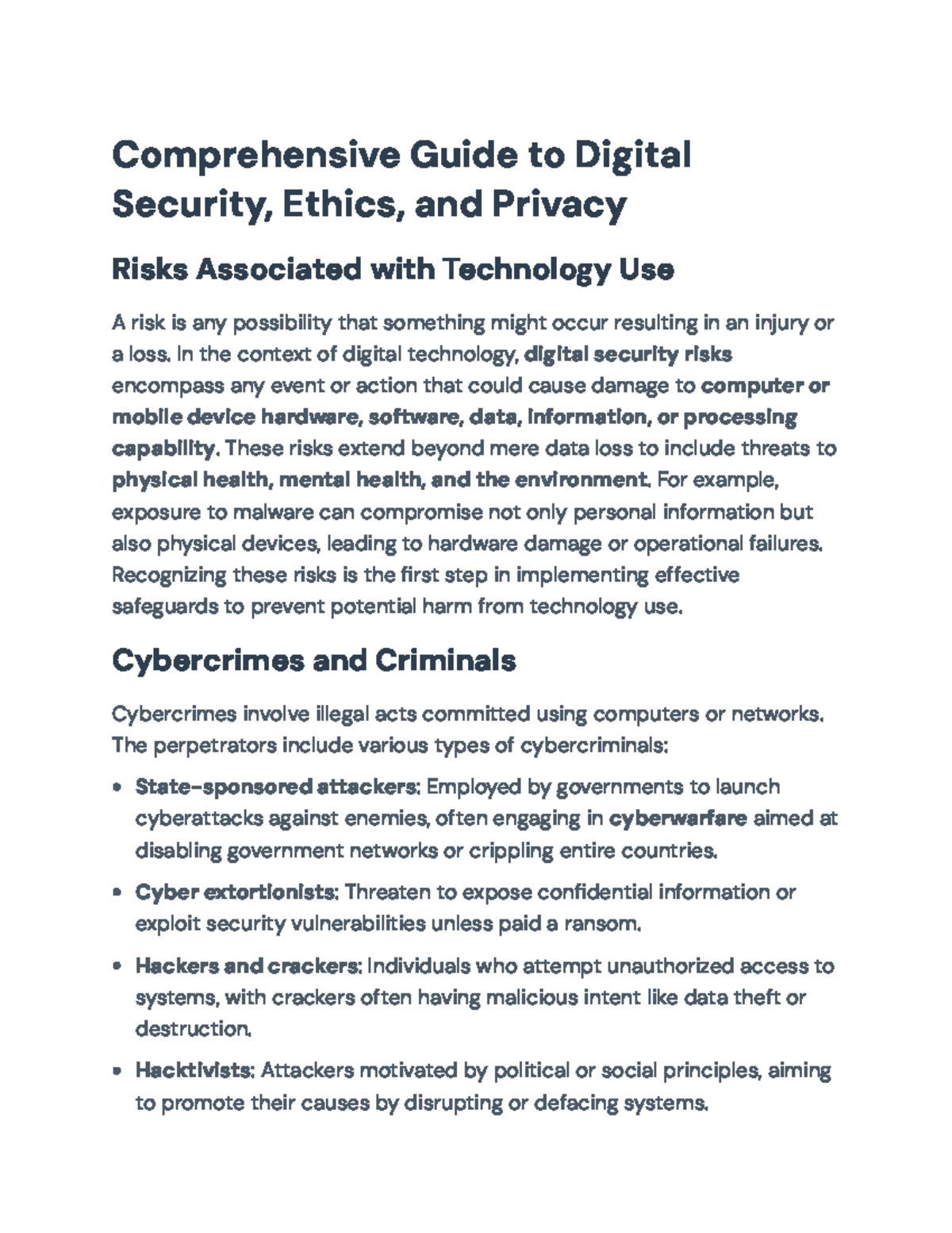 Comprehensive Guide to Digital Security & Ethics (CS101) - Studocu