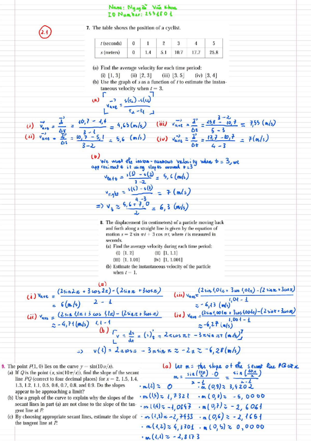 Physics 101: Cyclist Motion Analysis and Velocity Calculations - Studocu
