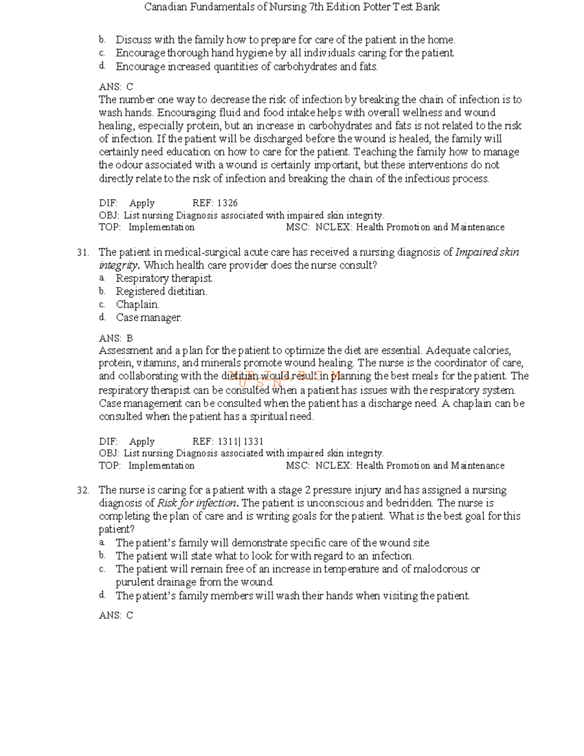 Canadian Fundamentals of Nursing 7th Ed. Potter Test Bank - Studocu