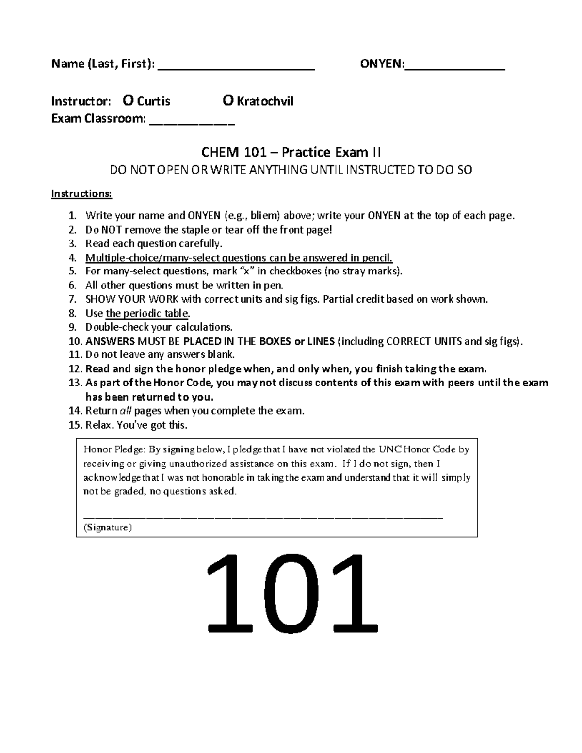 CHEM 101 FA22 Practice Exam II: Comprehensive Review for Students - Studocu