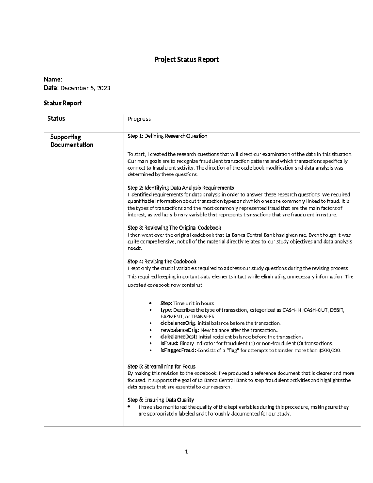 DAT 223 Project 3 Status Report on Fraud Detection Analysis - Studocu