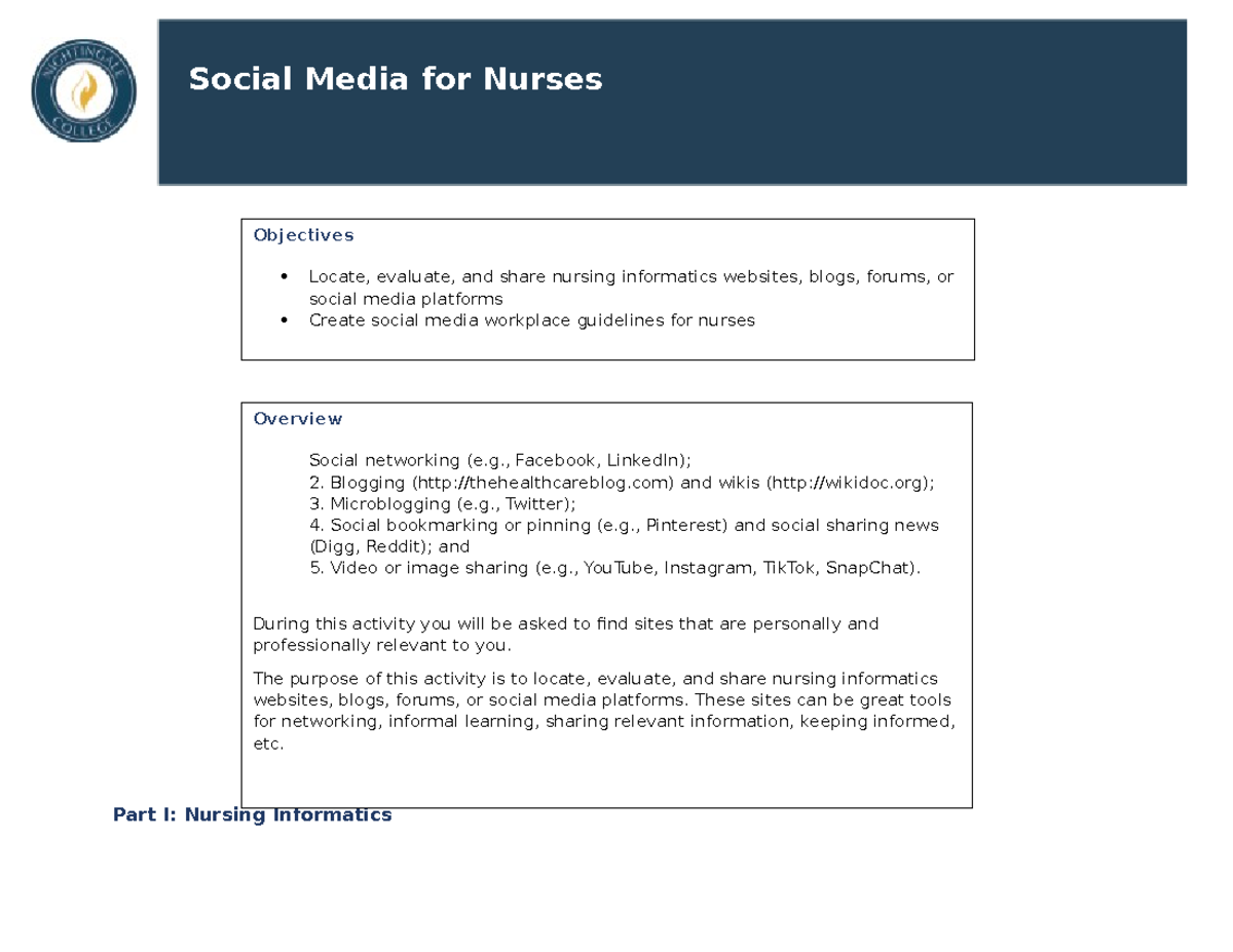 Social Media Guidelines for Nurses: Best Practices and Resources - Studocu