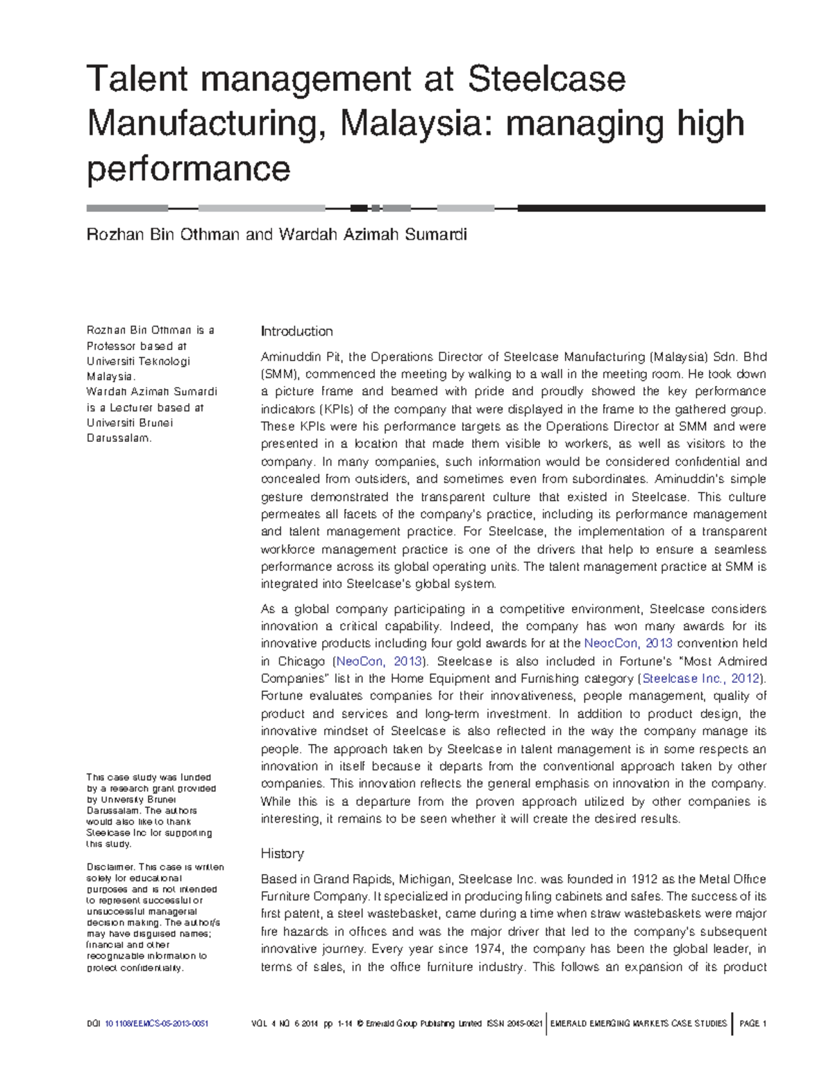 Talent Management Case Study: High Performance at Steelcase SMM - Studocu