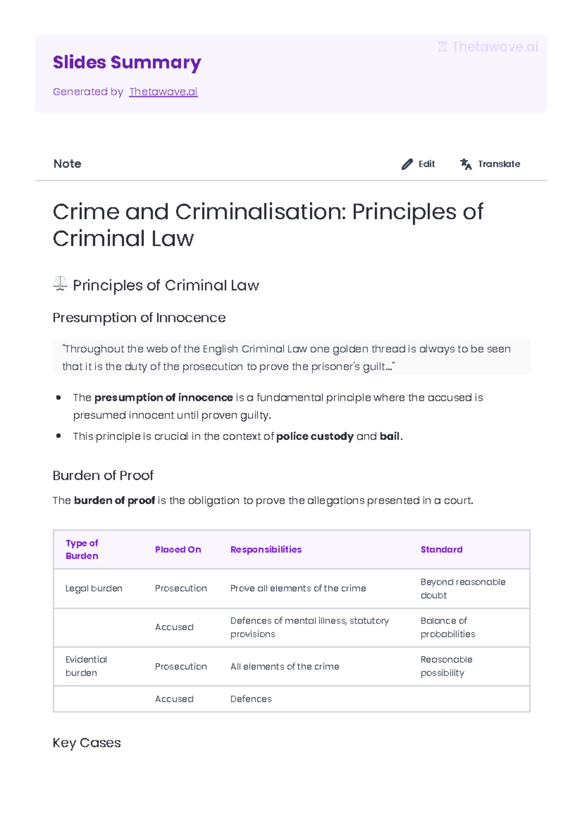 Criminal Law Principles: Burden of Proof & Police Powers (LAW101) - Studocu