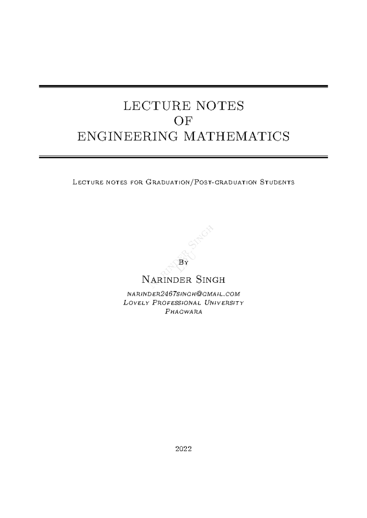 LECTURE NOTES ON ENGINEERING MATHEMATICS (LPER U S) - Studocu