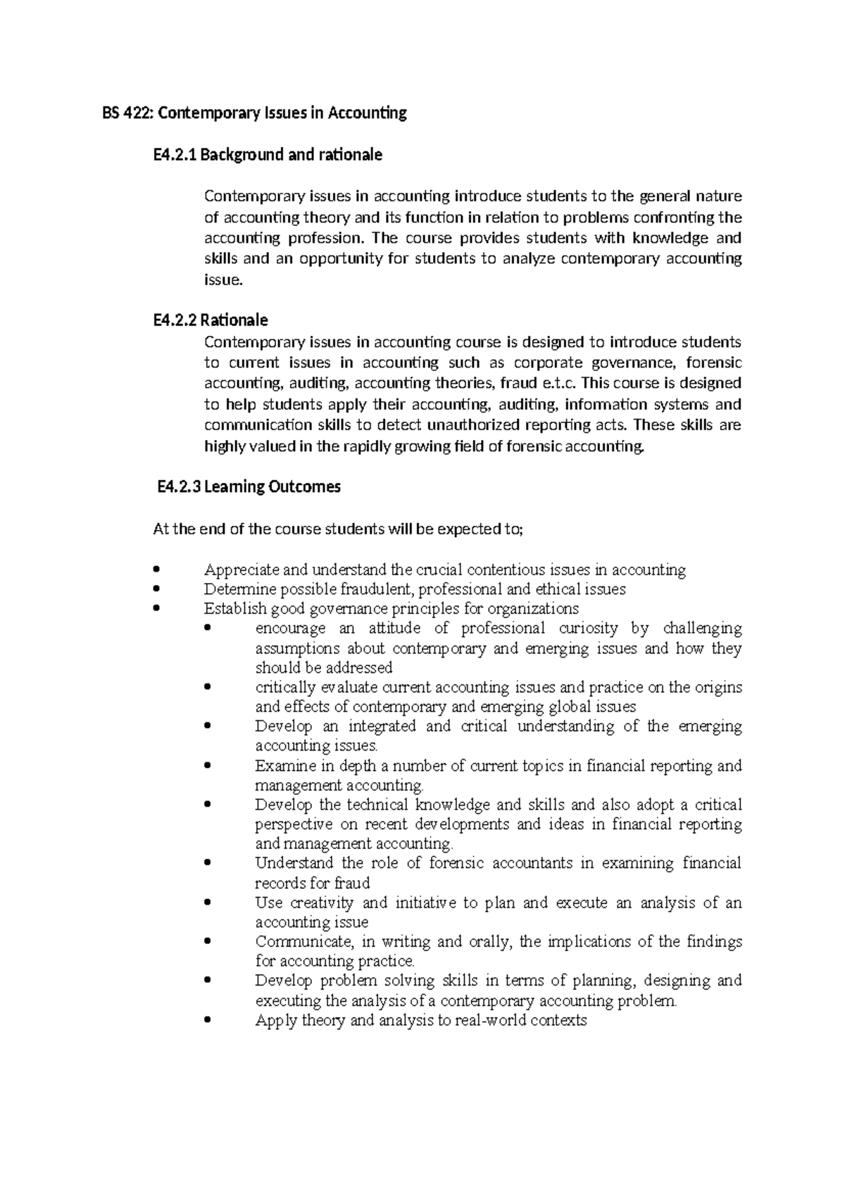 BS 422 - Contemporary Issues in Accounting - Detailed Course Overview ...