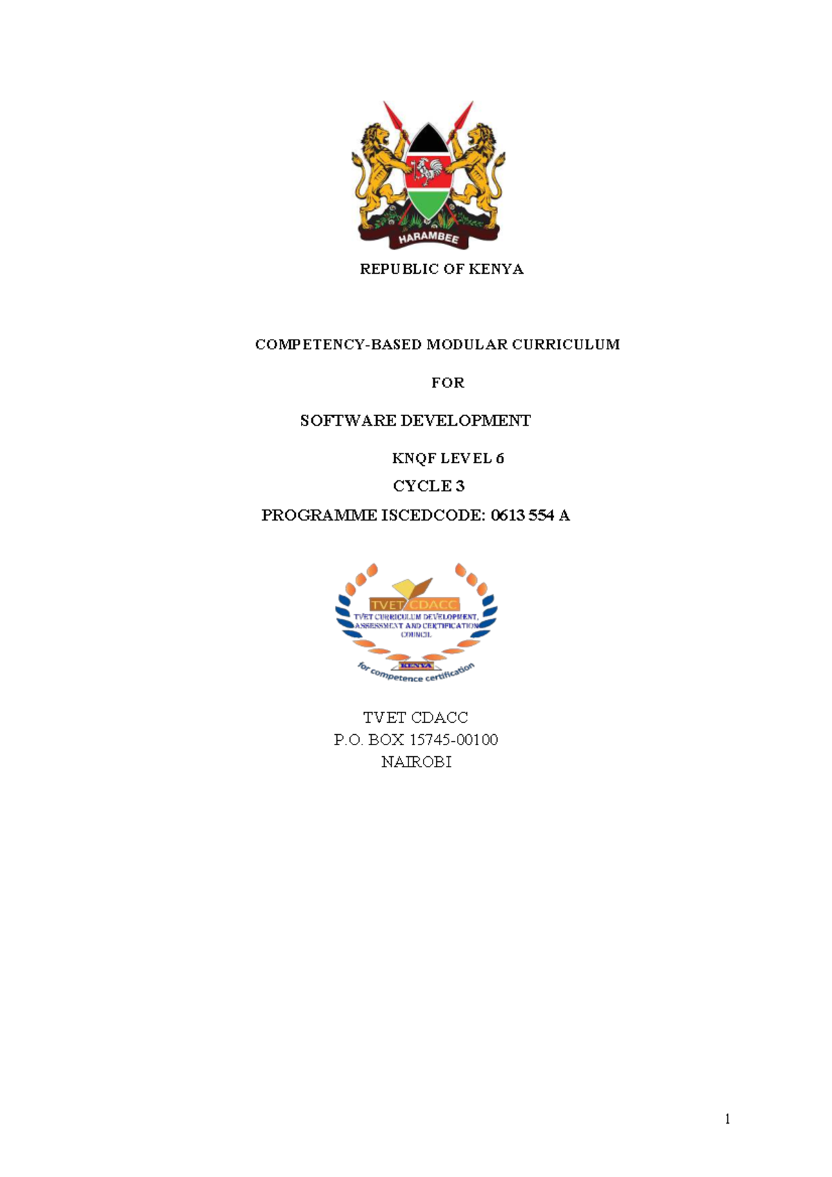 Kenya Modular Curriculum for Software Development KNQF Level 6 - Studocu