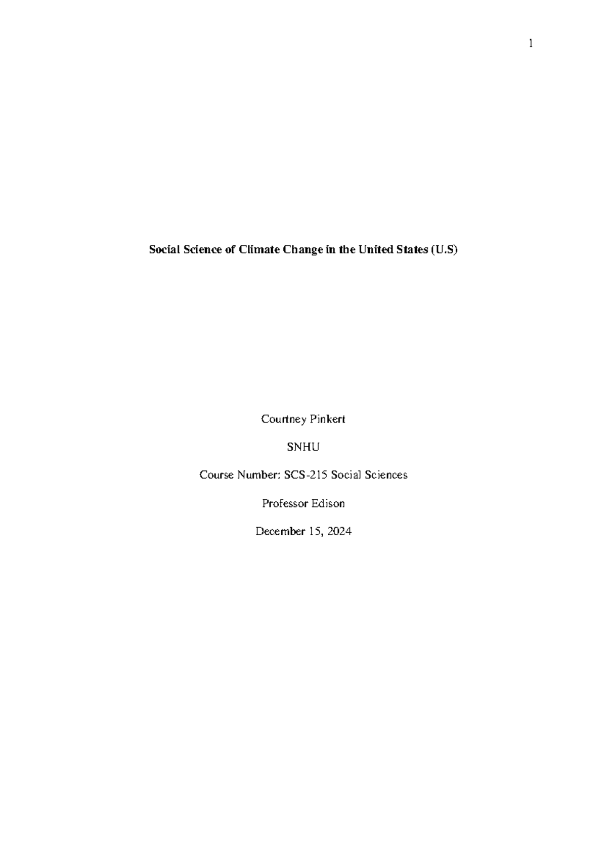 SCS-215 Case Study: Social Sciences Perspective on Climate Change in ...