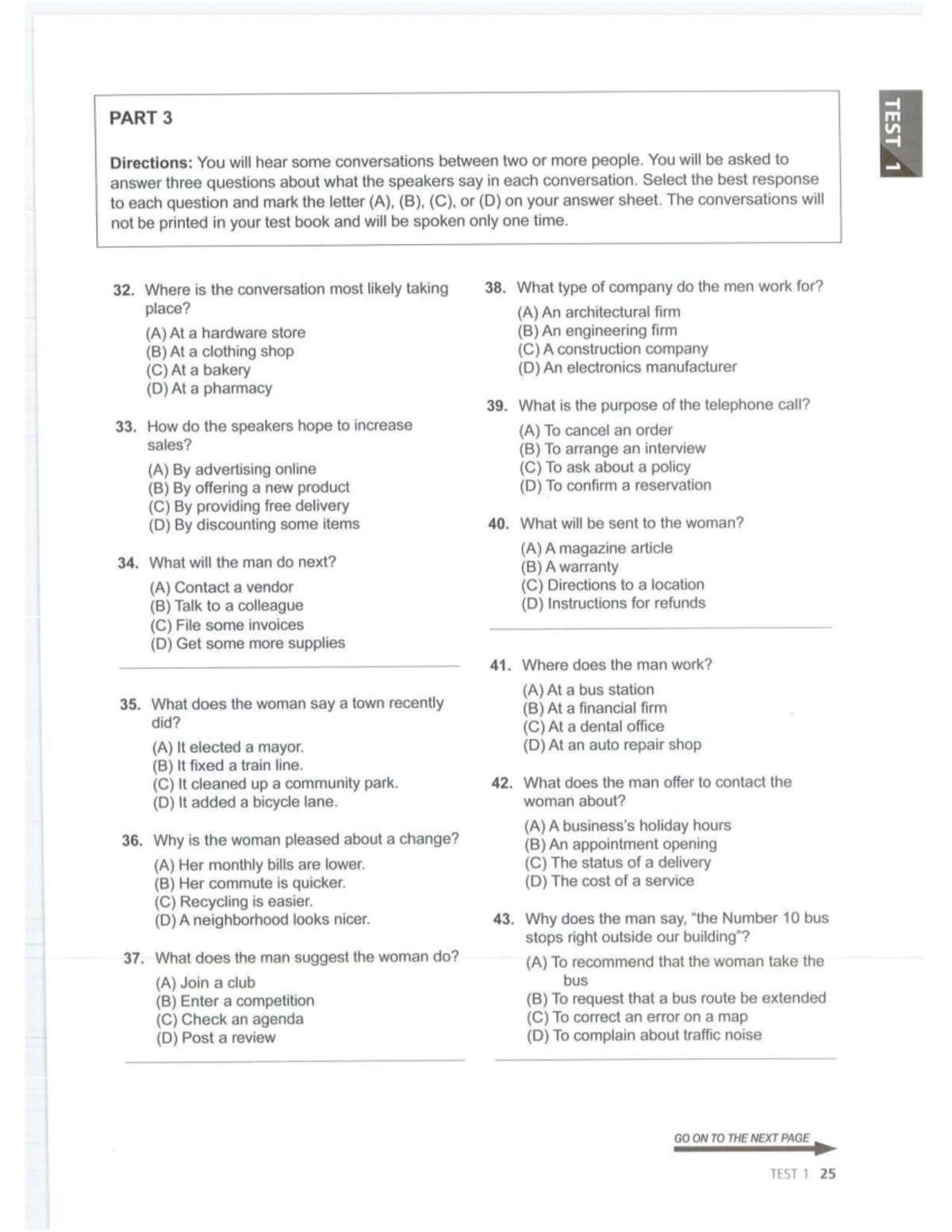 ETS 2020 LC TEST 1 Listening Comprehension Questions 32-52 - Studocu