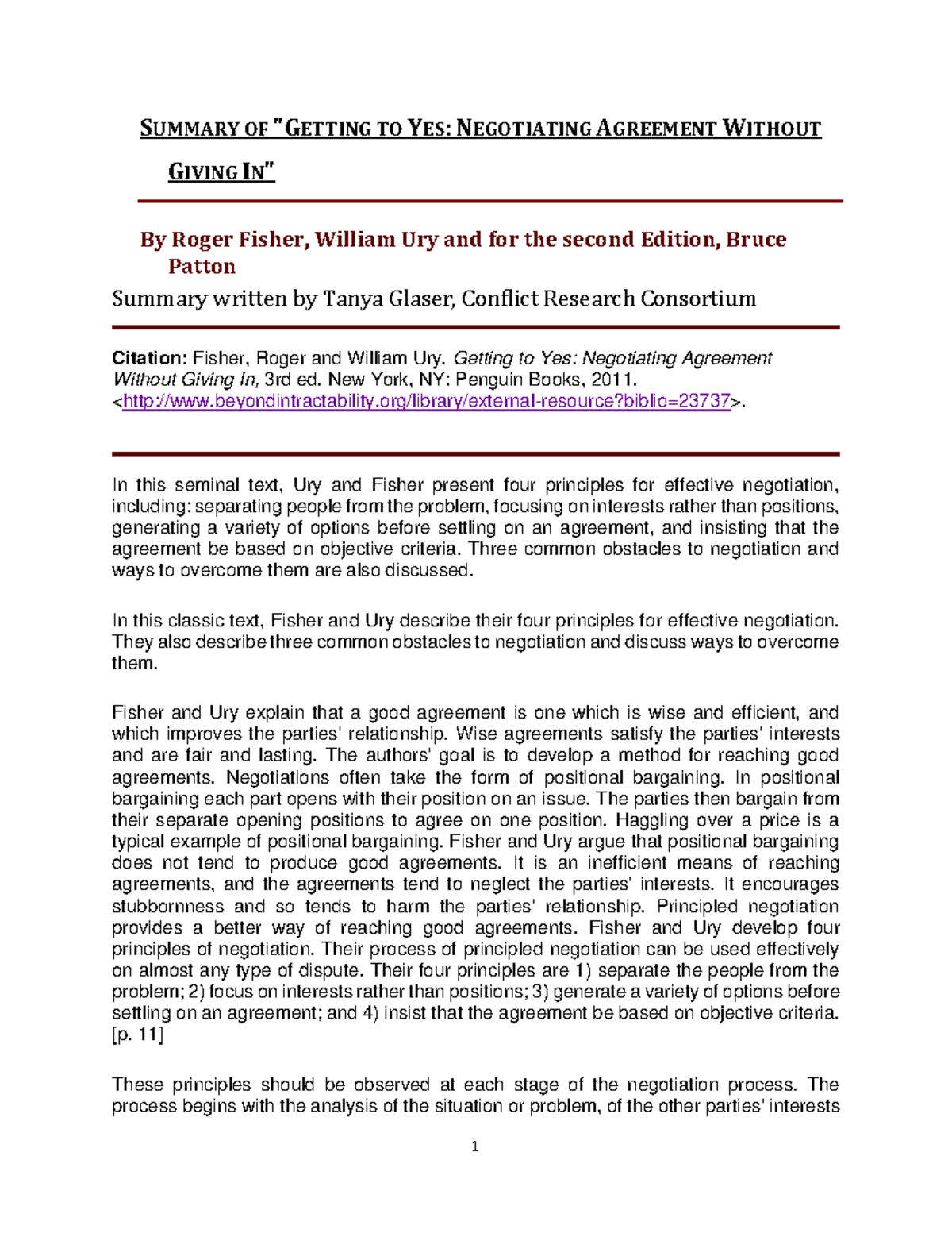 Getting to Yes: Summary of Key Principles for Effective Negotiation ...