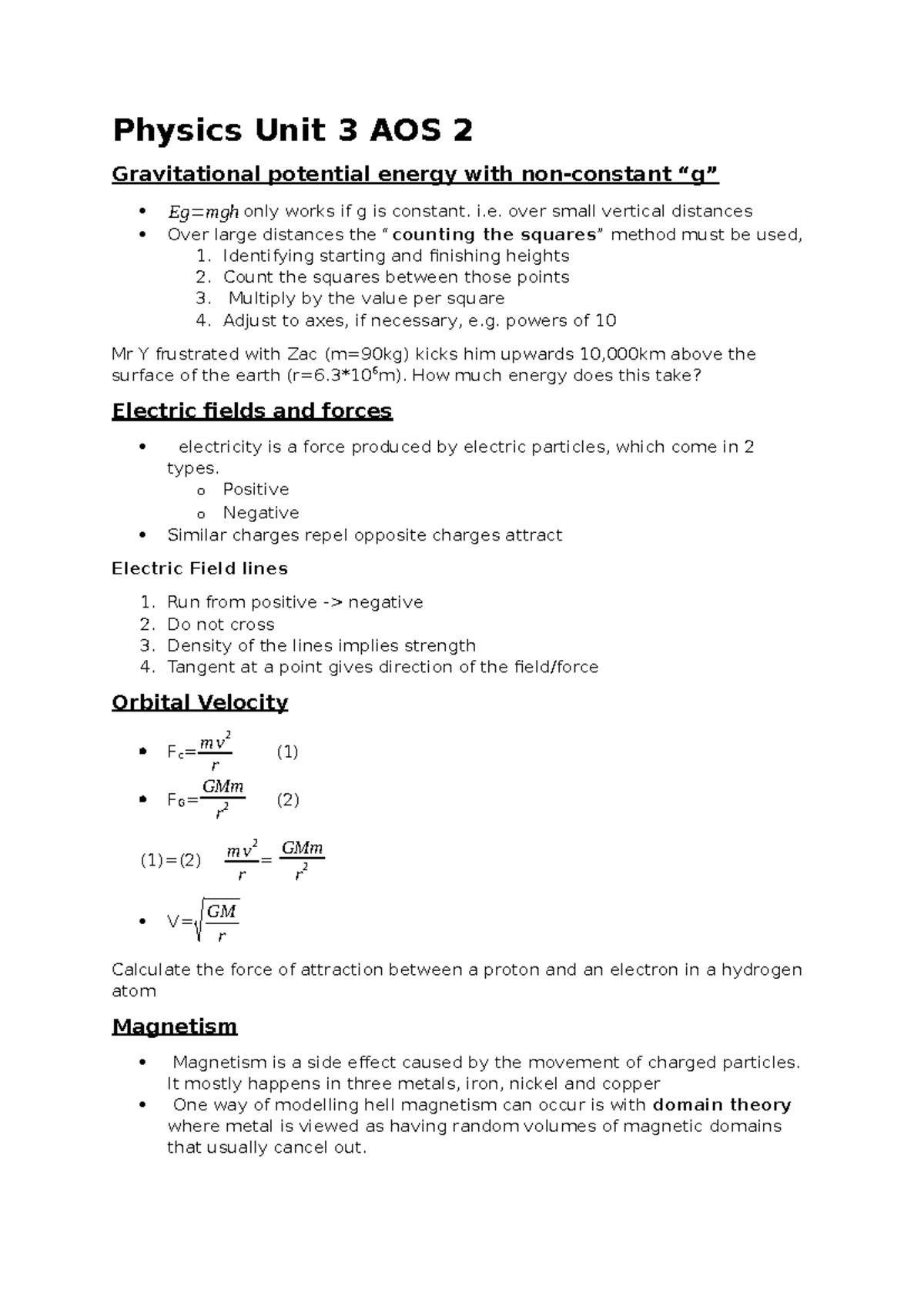 Physics Unit 3 AOS 2 - Gravitational Potential Energy & Magnetism ...