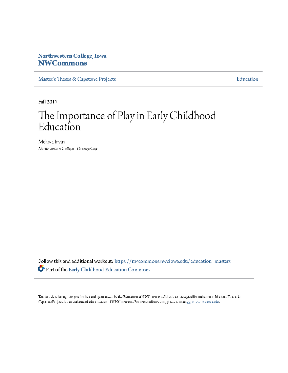 The Importance of Play in Early Childhood Education (EDUC 501) - Studocu