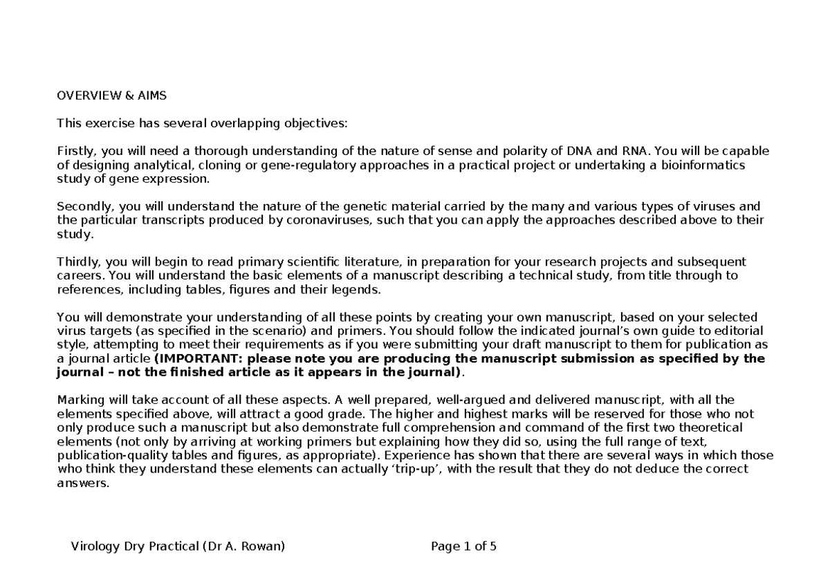 Virology Dry Practical (DP1): Manuscript Preparation Guide - Studocu