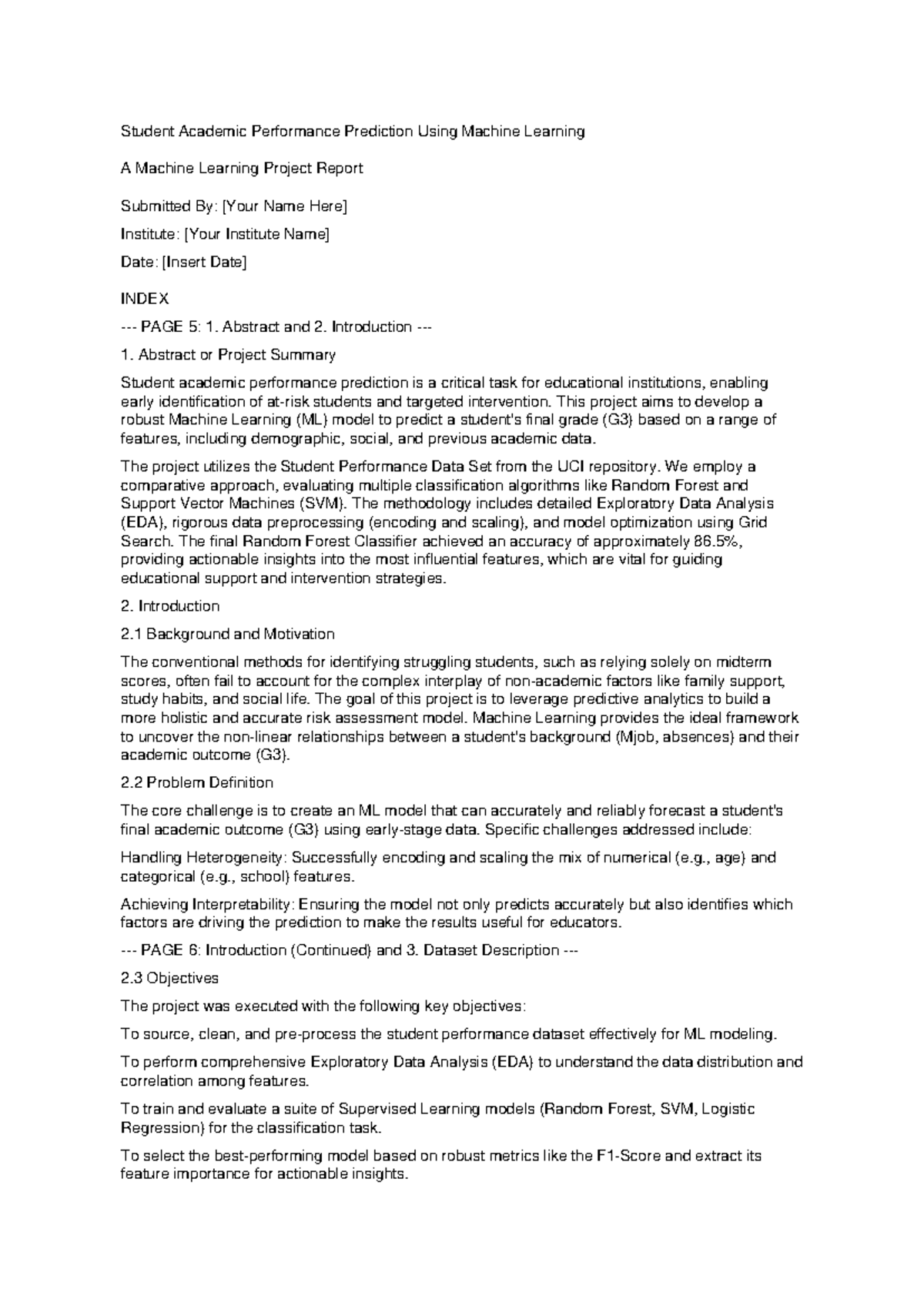 Student Performance Prediction Using ML Techniques (Course Code: MLP101 ...