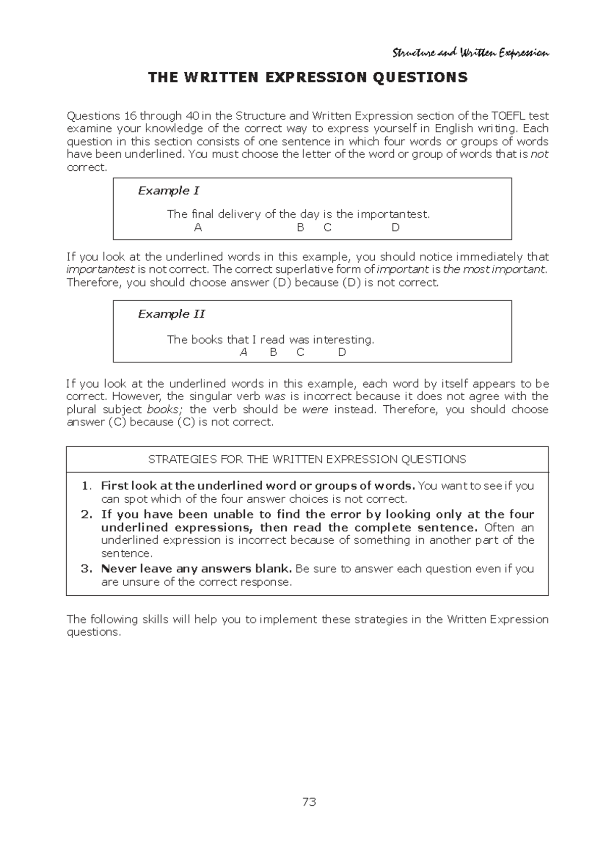 Structure and Written Expression Strategies for TOEFL (250502) - Studocu