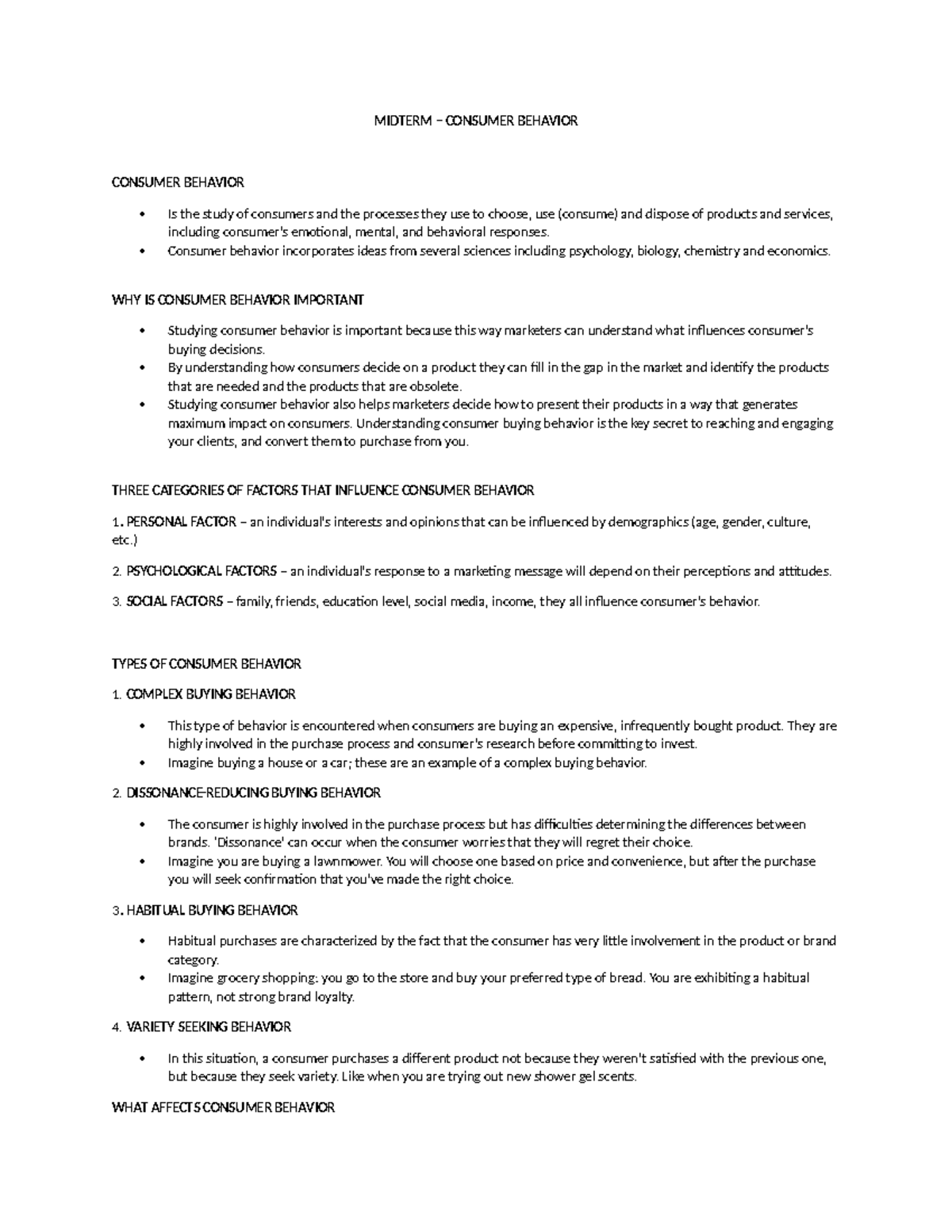 Midterm Study Guide: Consumer Behavior Concepts and Insights - Studocu