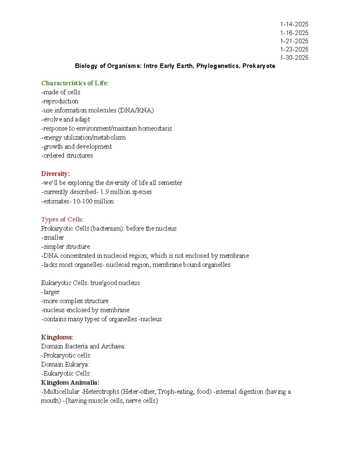 Biology 40: Lecture Notes on Early Earth, Phylogenetics & Life Origins ...