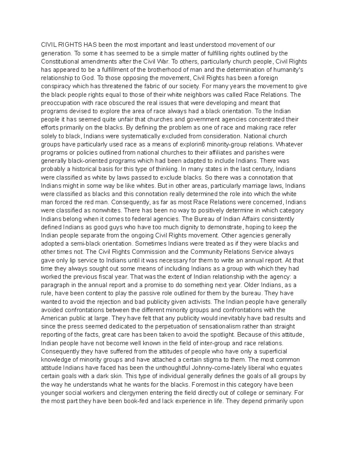 Civil Rights Movement Insights: An Analysis for Hist 110 - Studocu