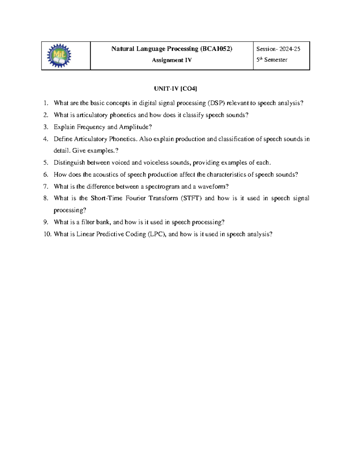Assignment 4 NLP - Important questions of the subject NLP - Natural ...