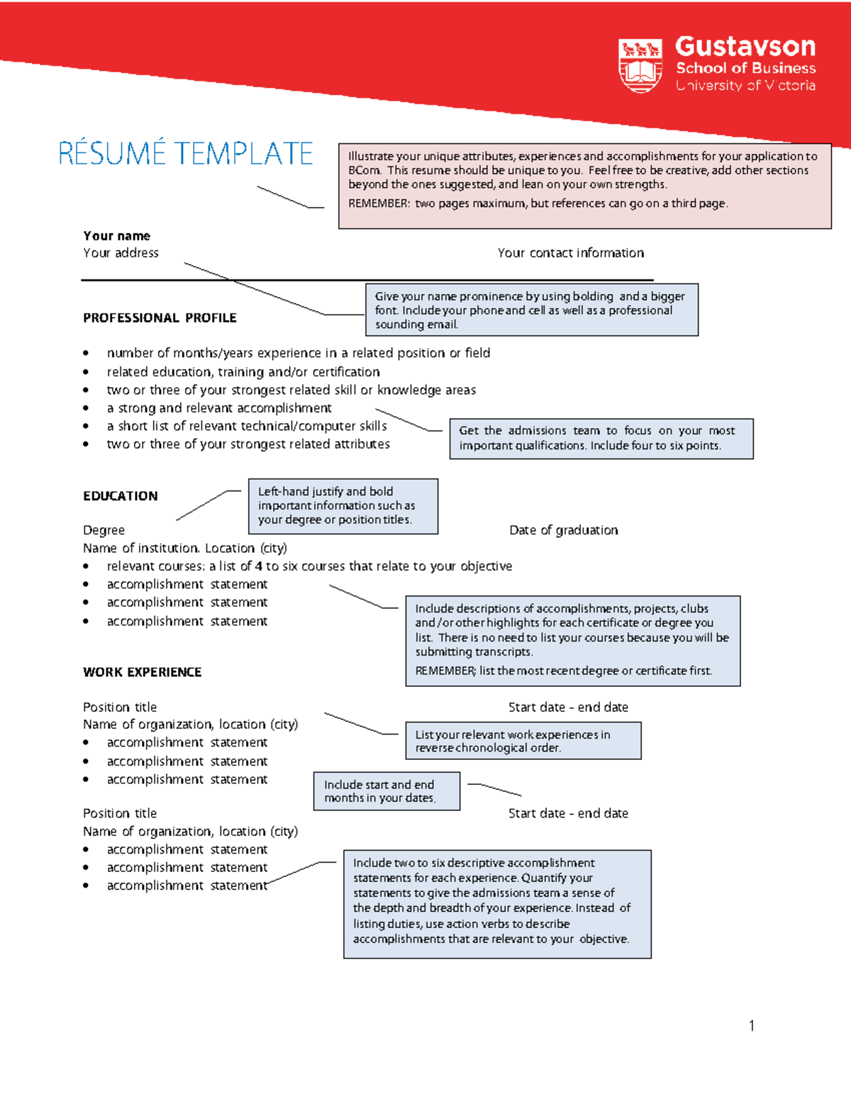 Bcom-resume-template - 1 INFORMATION SHEET RÉSUMÉ TEMPLATE Illustrate ...