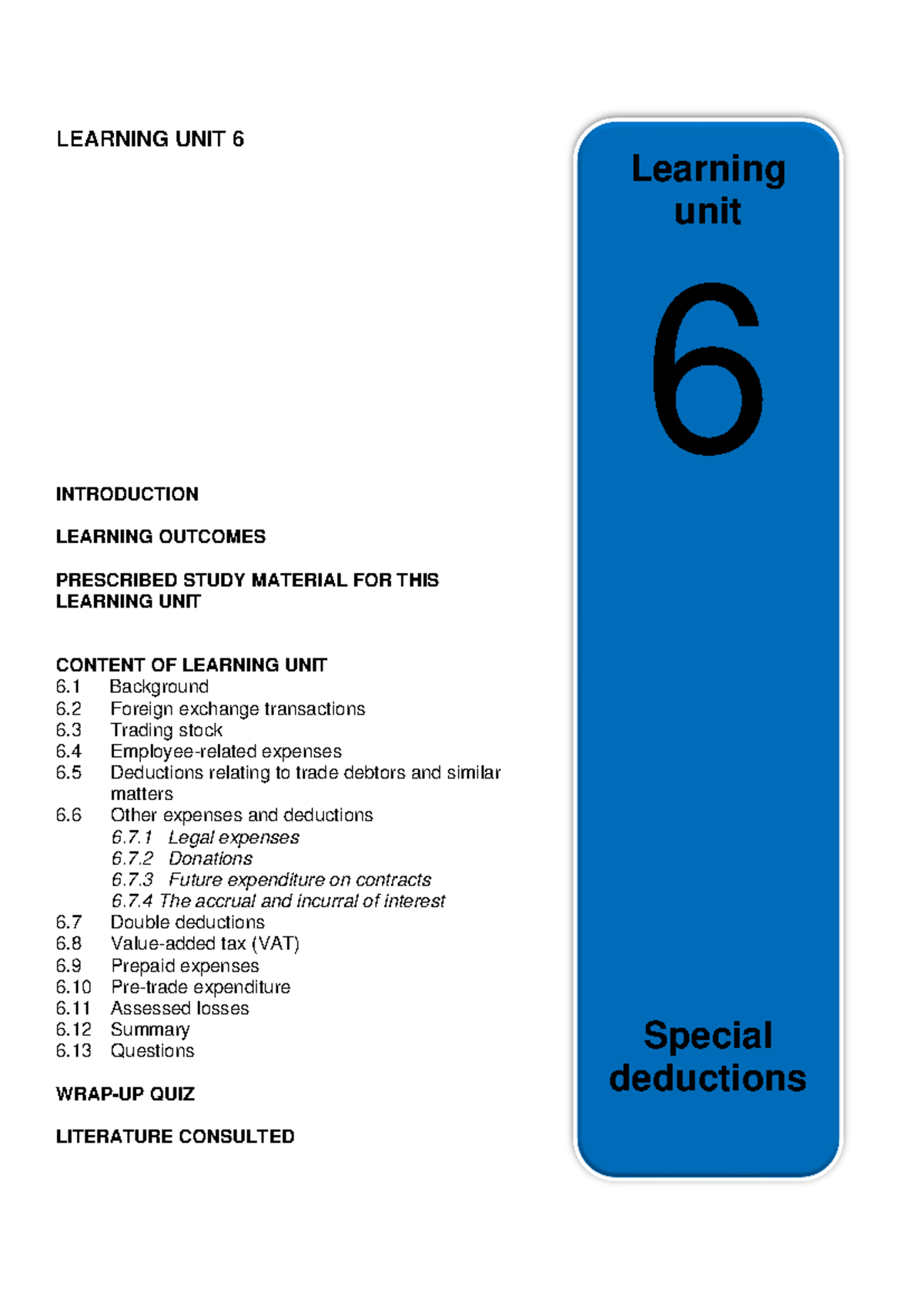 LU6 - Special deductions - LEARNING UNIT 6 INTRODUCTION LEARNING ...