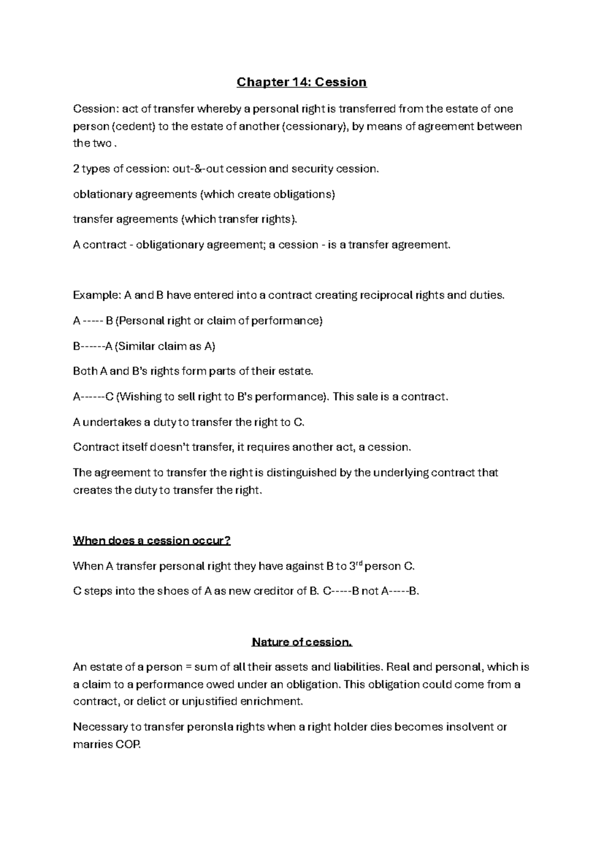 Law of Contract: Chapter 14 - Understanding Cession and Its ...
