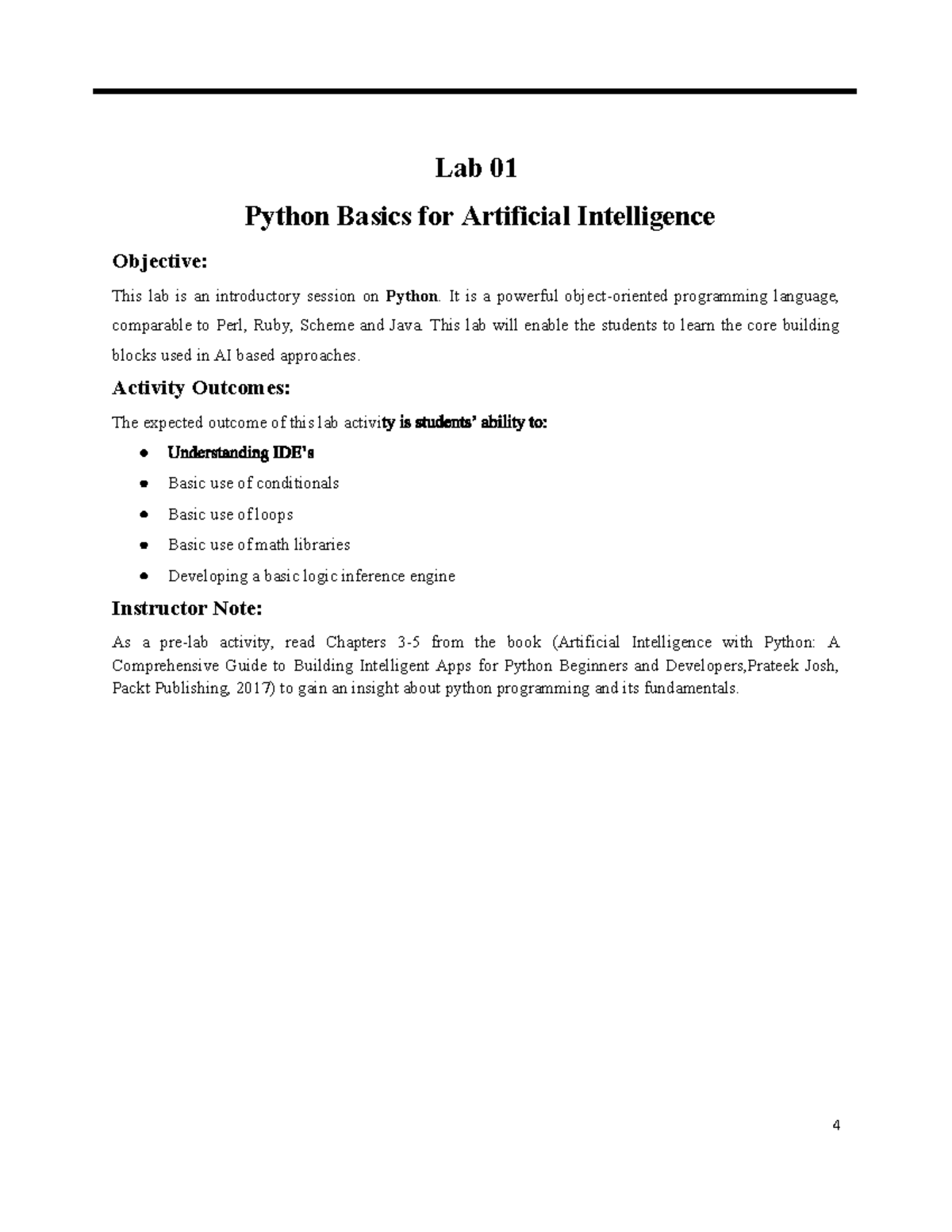 Lab 01: Python Basics for AI - Practice Questions and Activities - Studocu