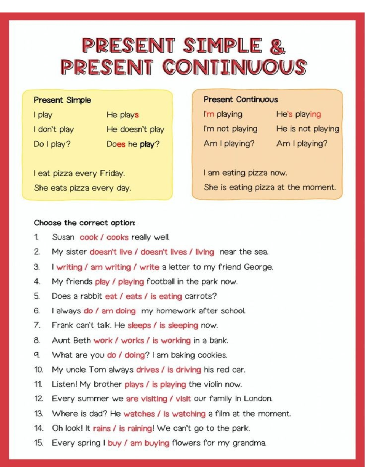 PRESENT SIMPLE & CONTINUOUS: Exercises & Pronouns Practice - Studocu