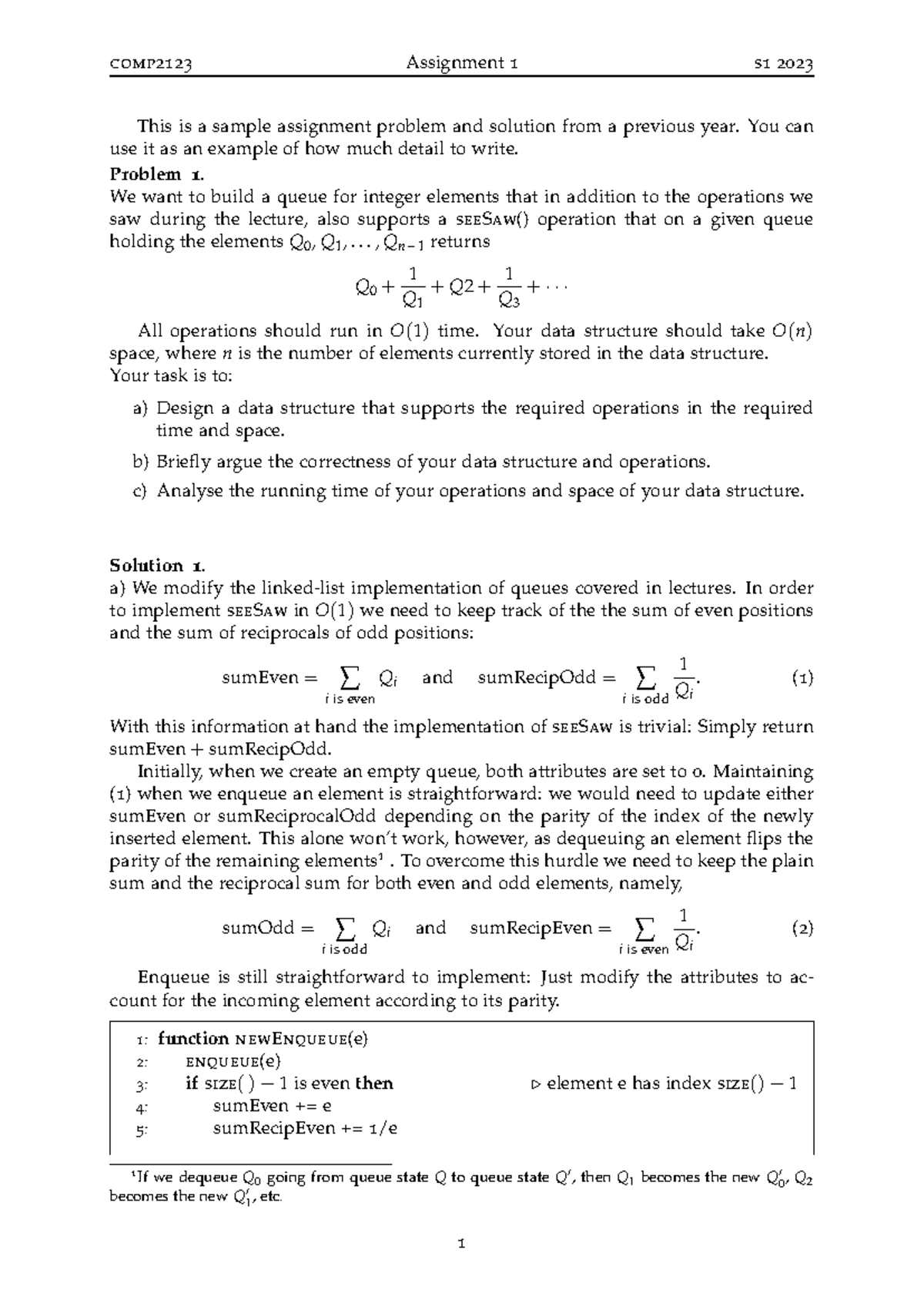 Assignment 1 Solutions for COMP2123 S1 2023: Queue Data Structure - Studocu